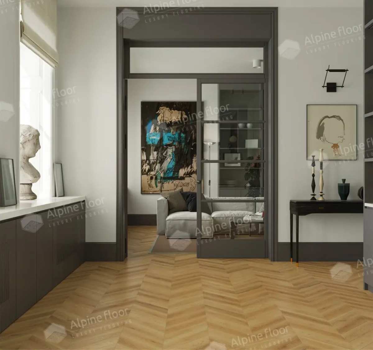 Изображение товара Ламинат Alpine Floor Chevron Art Дуб Олимп 34 класс толщина 12 мм с фаской 1.232 м², цена за упаковку