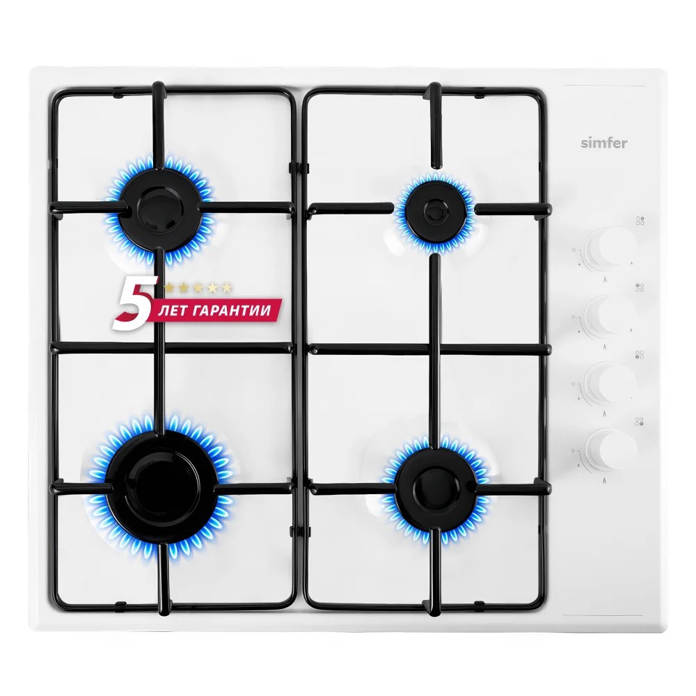 Изображение товара Газовая варочная панель Simfer H60Q40W440 60 см 4 конфорки цвет белый