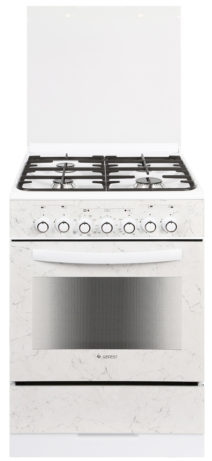 Изображение товара Кухонная плита Gefest 748878 60x85 см белый мрамор с газ-контролем и грилем