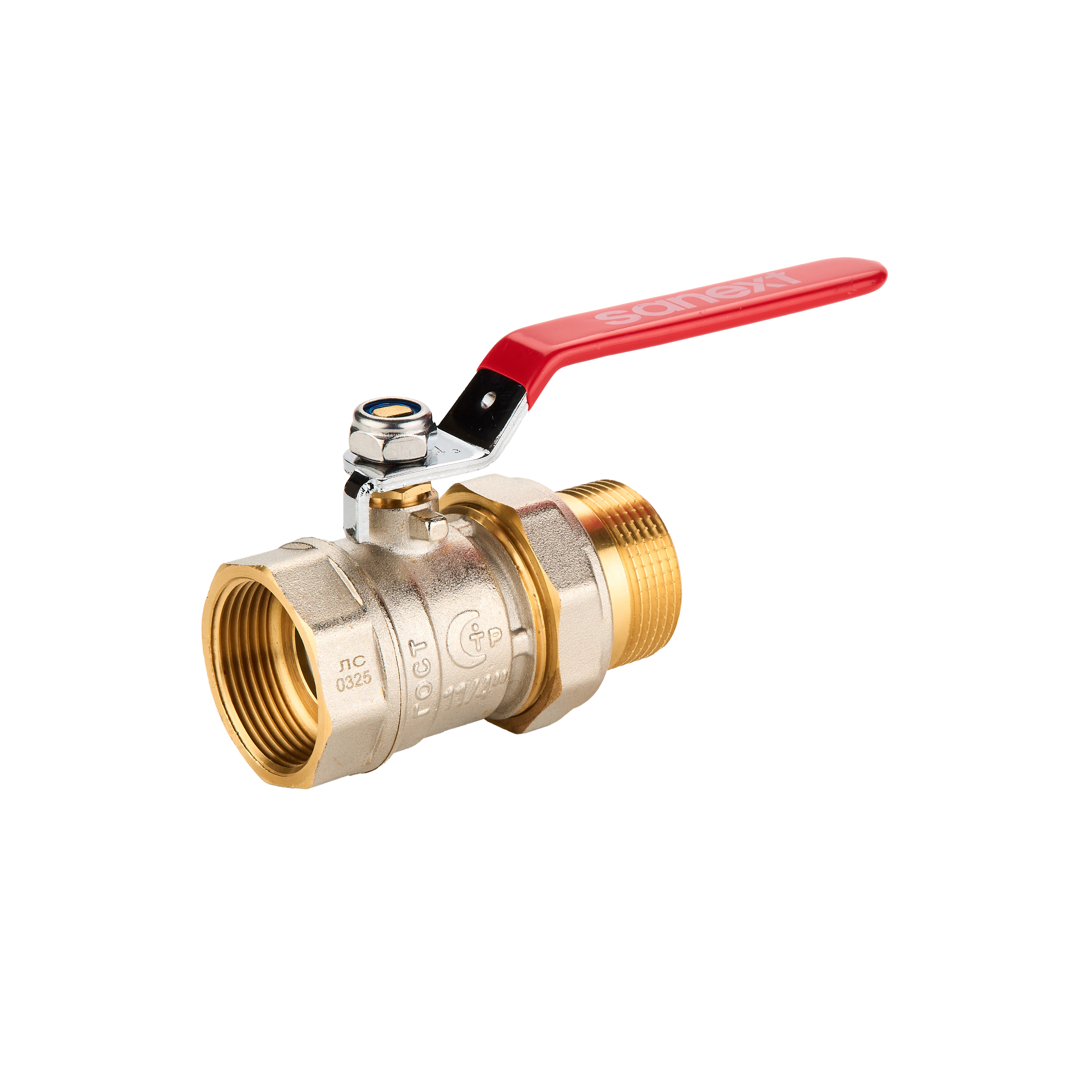 Изображение товара Кран шаровой прямой Sanext 8774 DN32 PN40 1 1/4" ВР-НР латунь ручка рычаг