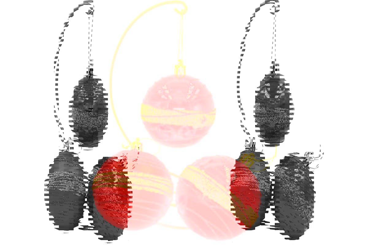 Изображение товара Набор елочных шаров Магия праздника NY135 Полоски 8 см 100% пластик красный 3 шт