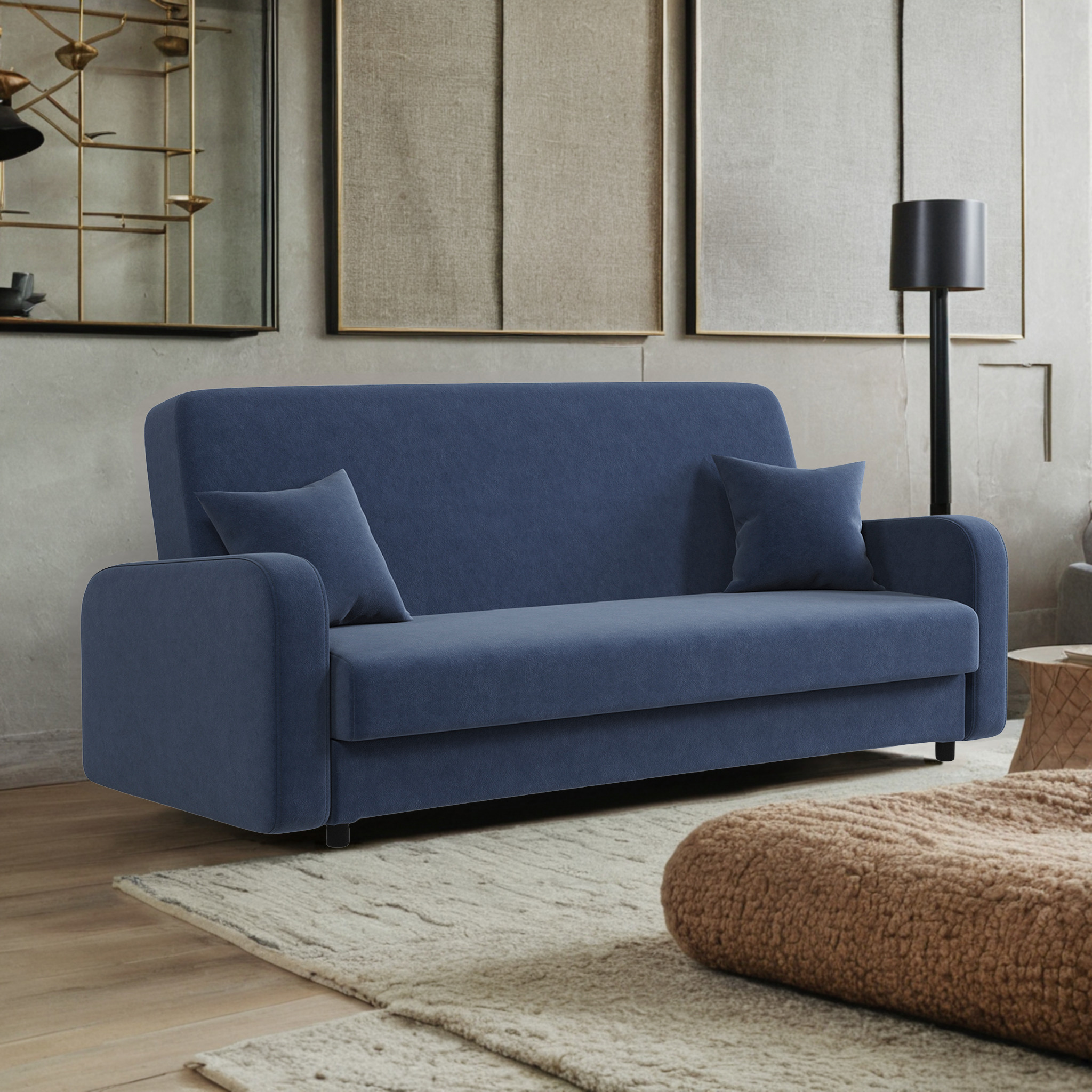 Изображение товара Диван раскладной Гамма Мелодия 215x100x100 см велюр синий для дома и квартиры