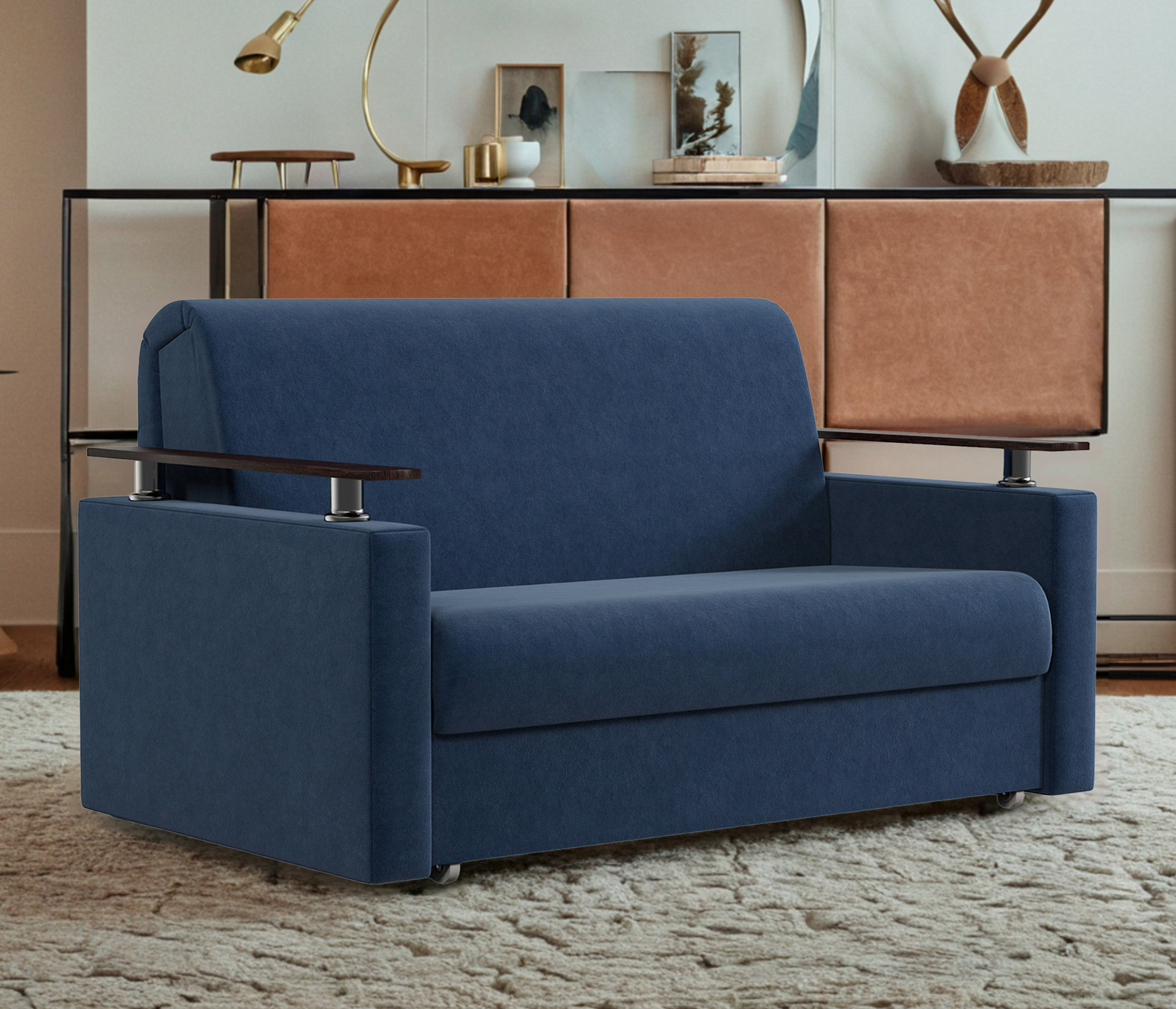 Изображение товара Диван раскладной Гамма Шарм с ящиком и аккордеоном, синий