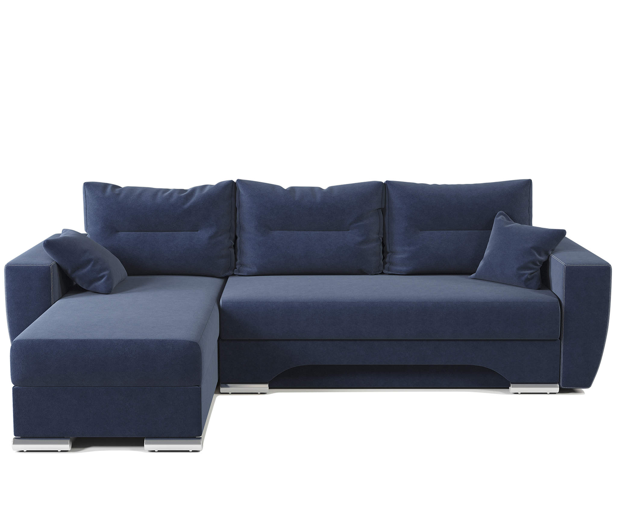 Изображение товара Угловой диван Гамма ЕвроШаг с механизмом еврокнижка, велюр синий, левый угол, размеры 272x75x180 см