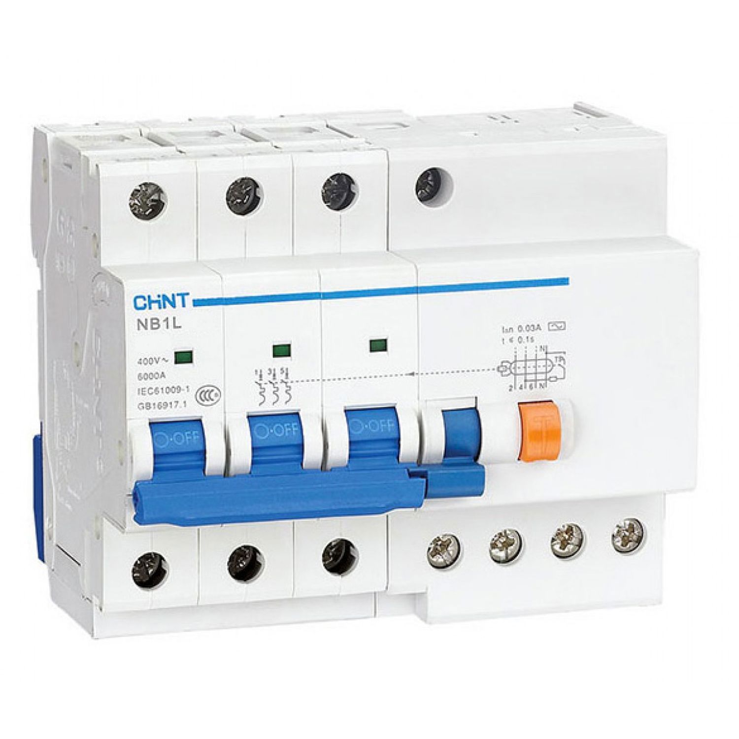 Изображение товара Дифференциальный автомат Chint NB1L-40 3P C32 А 30 мА 6 кА AC 198043