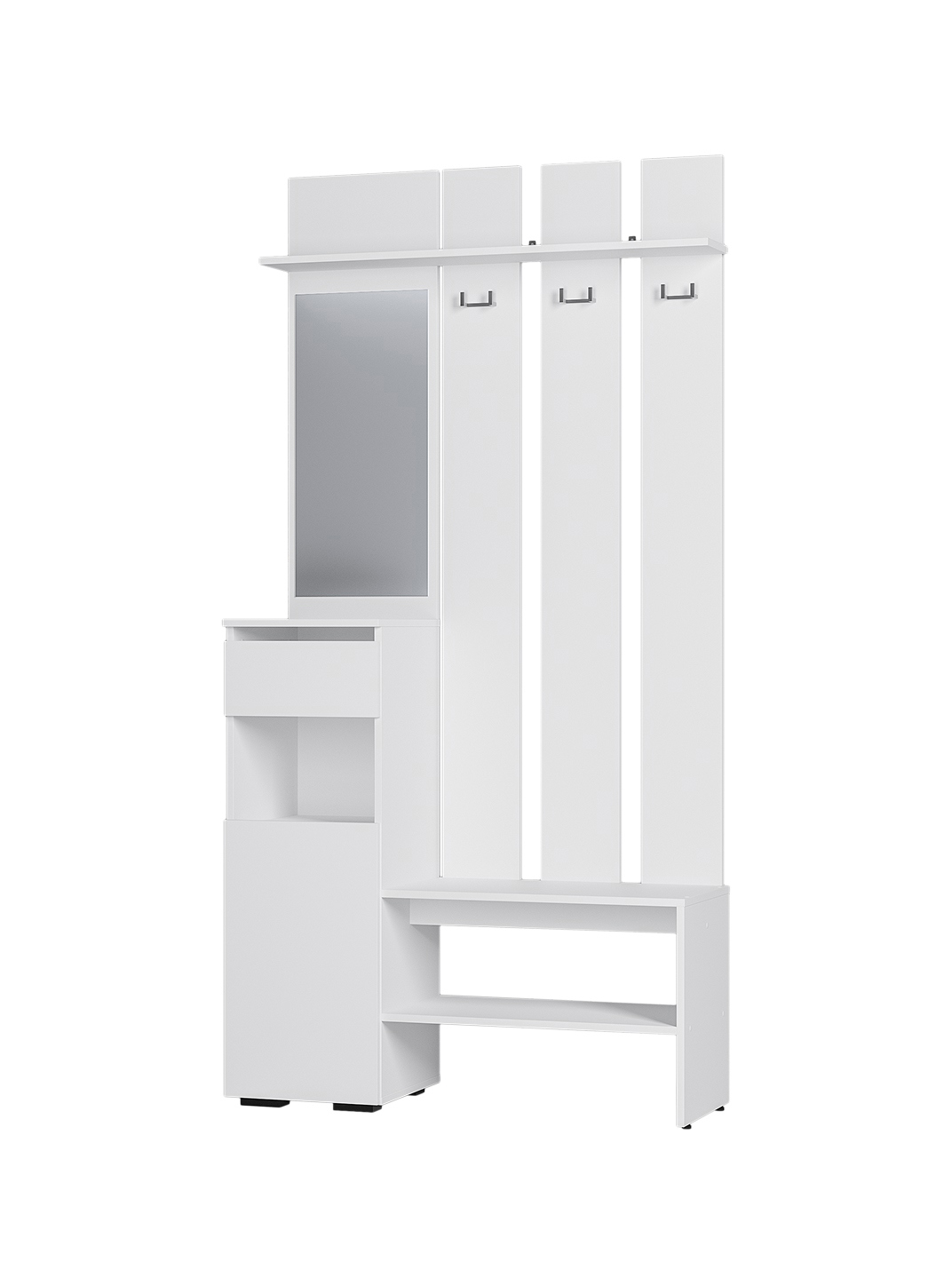 Изображение товара Комплект мебели для прихожей BTS Мия 100x200 см белый с зеркалом и крючками