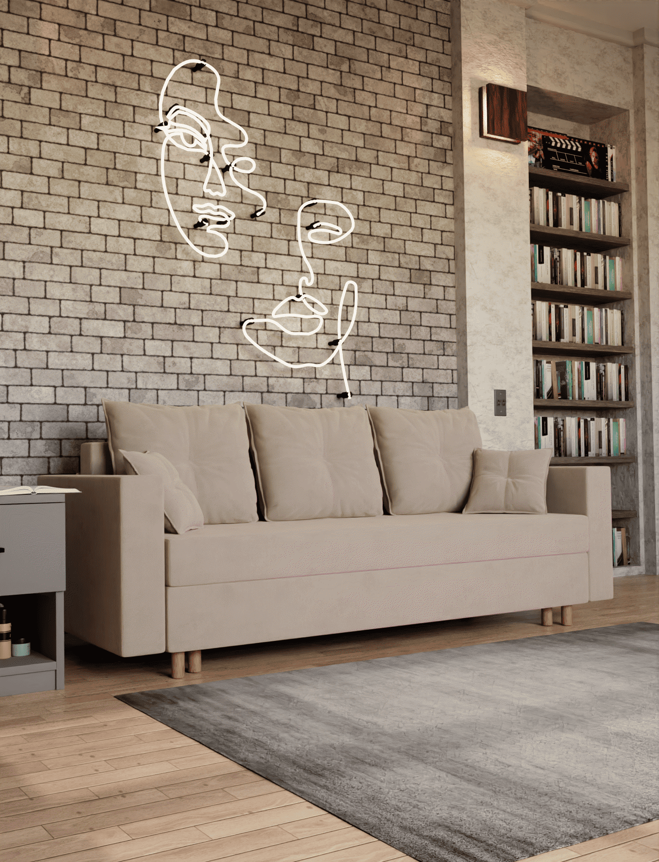 Изображение товара Раскладной диван Yorcom Адам 7 бежевый велюр современный стиль спальня гостиная