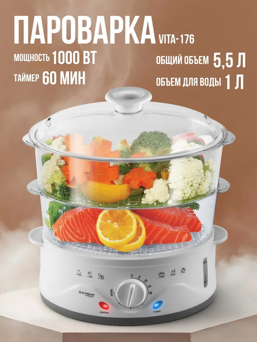 Изображение товара Пароварка Endever Vita 176 2 яруса белый для здорового питания