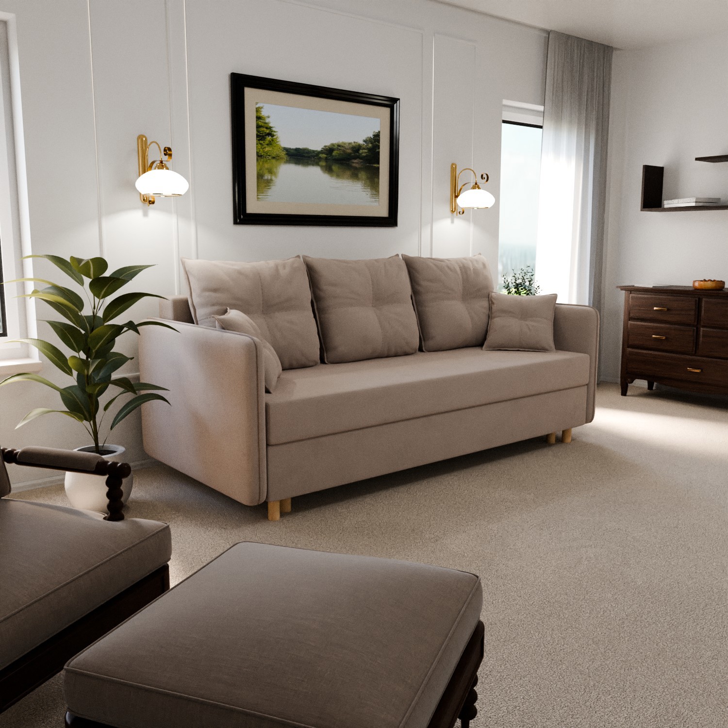 Изображение товара Раскладной диван Yorcom Лотос бежевый велюр современный дизайн