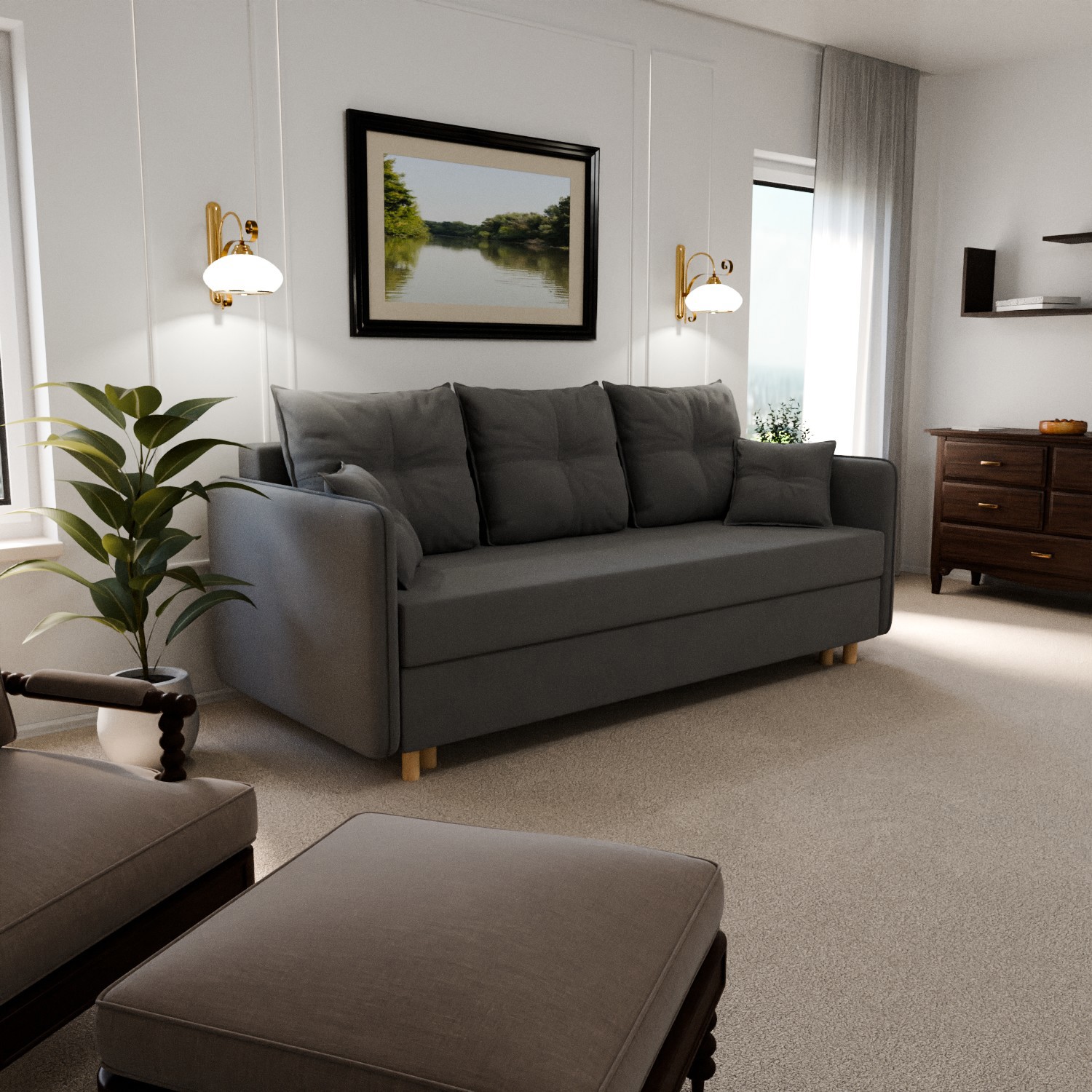 Изображение товара Раскладной диван Yorcom Лотос серый велюр 210x80x100 см современный стиль