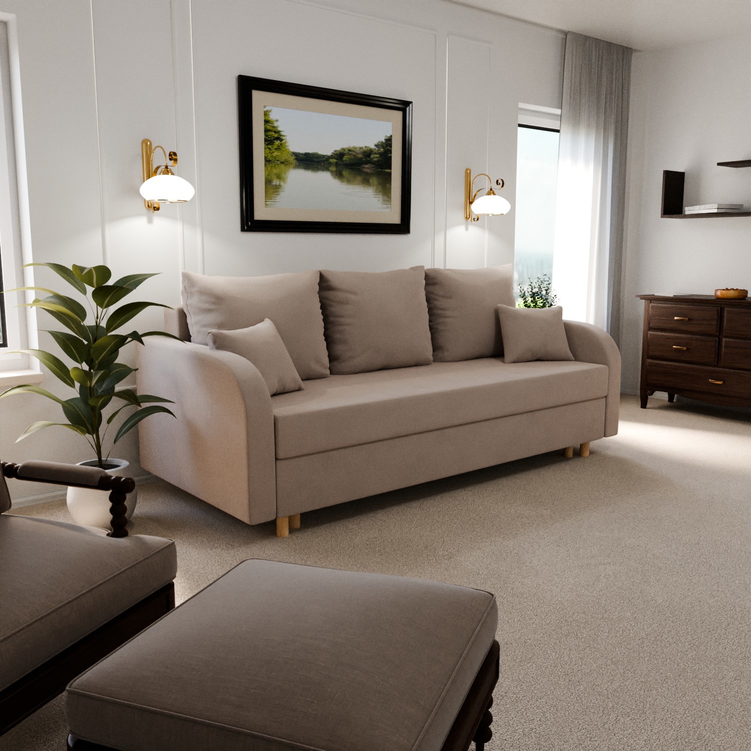 Изображение товара Раскладной диван Yorcom Валенсия_7 220x80x100 см велюр цвет бежевый