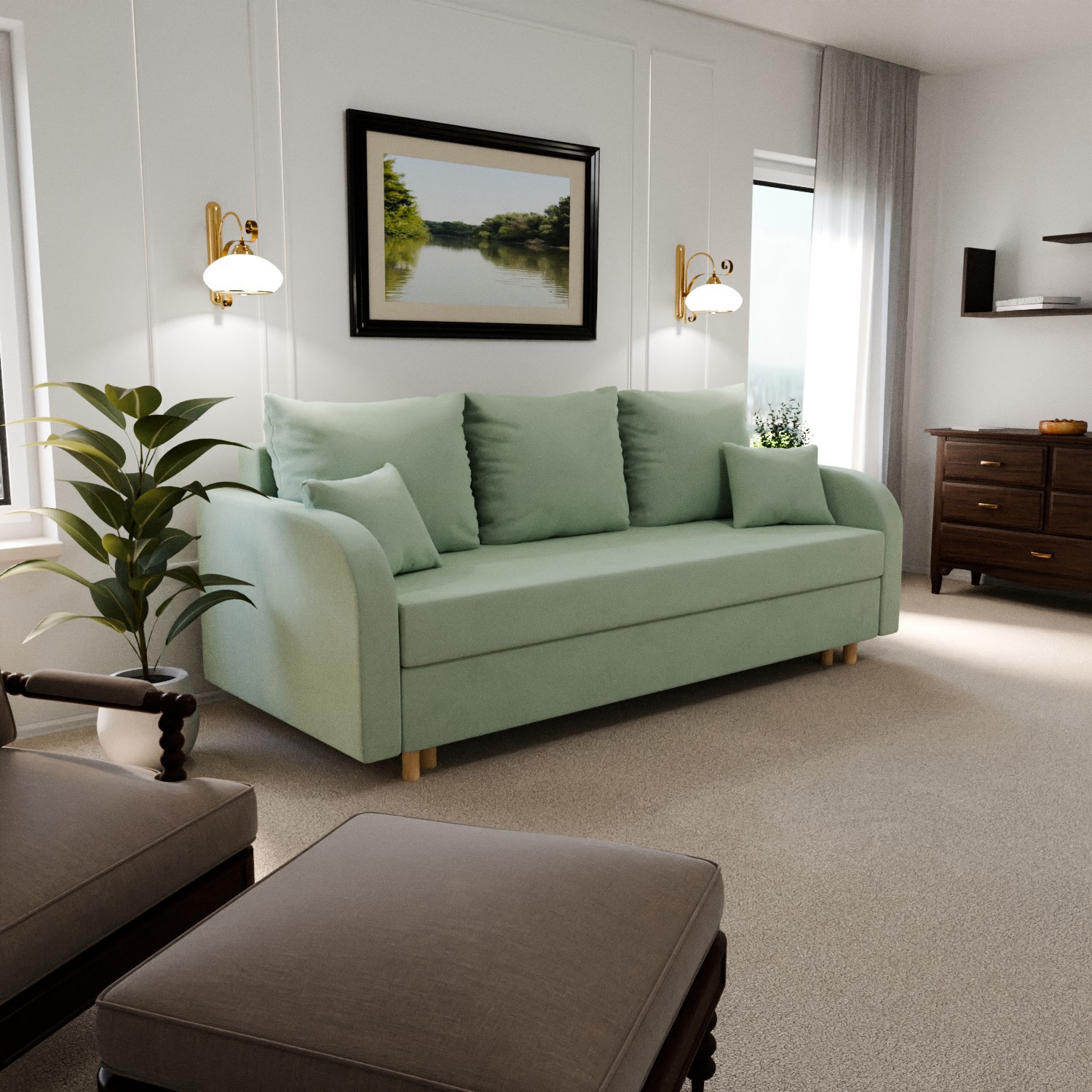 Изображение товара Раскладной диван Yorcom Валенсия_14 220x80x100 см велюр цвет фисташковый