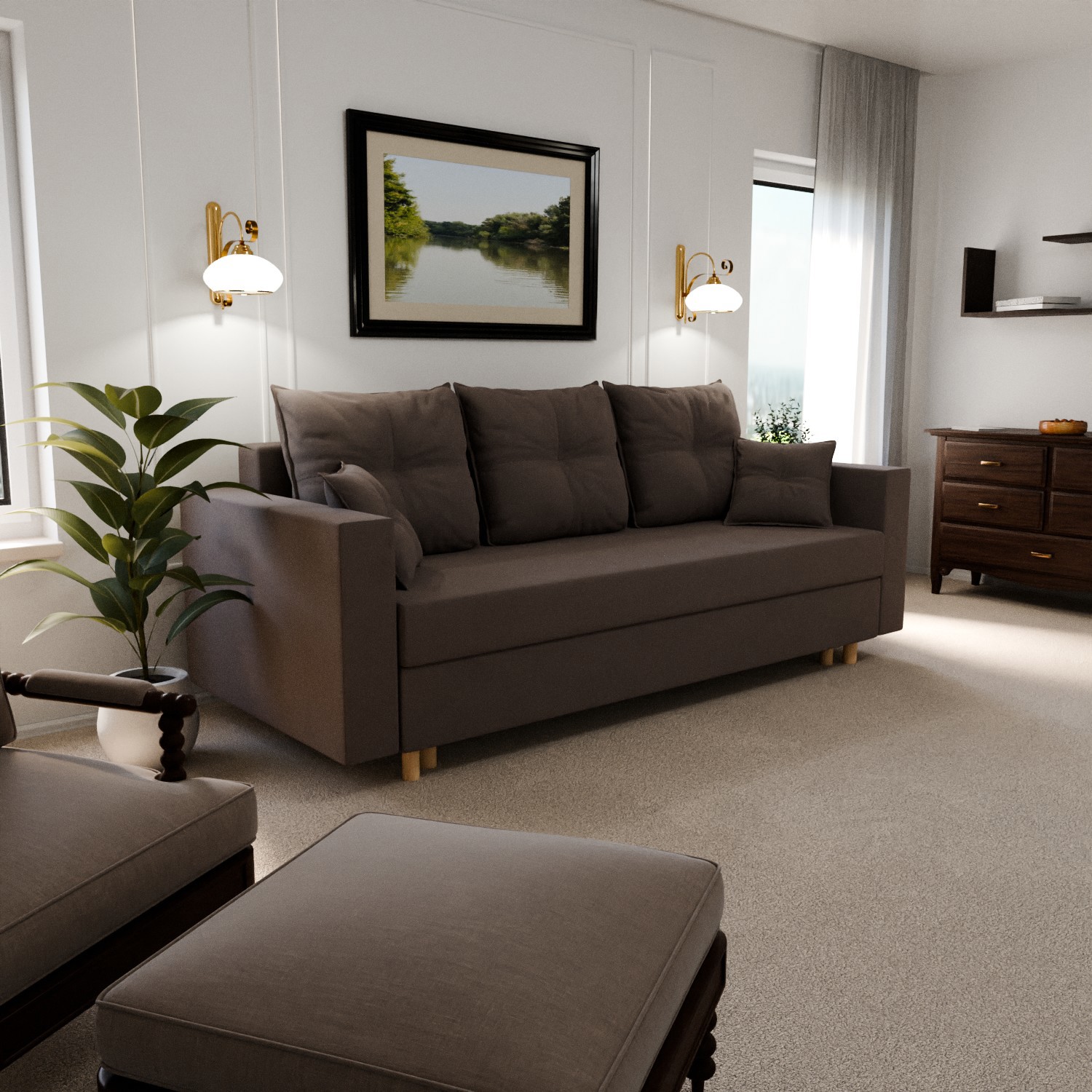 Изображение товара Раскладной диван Yorcom Гармония 220x80x100 см велюр цвет коричневый