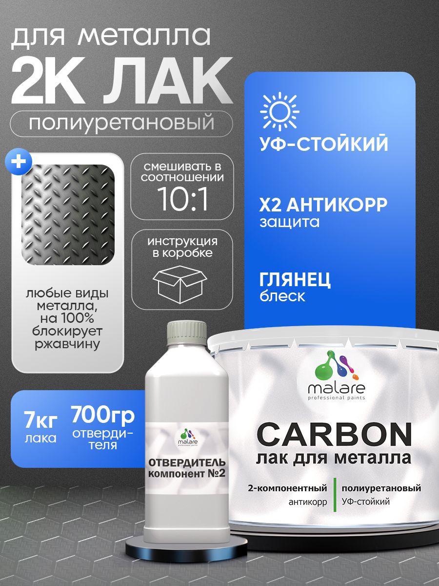 Изображение товара Лак Malare Carbon для металла антикоррозионный влагостойкий УФ-стойкий глянцевый 7 кг и 0.7 кг отвердитель