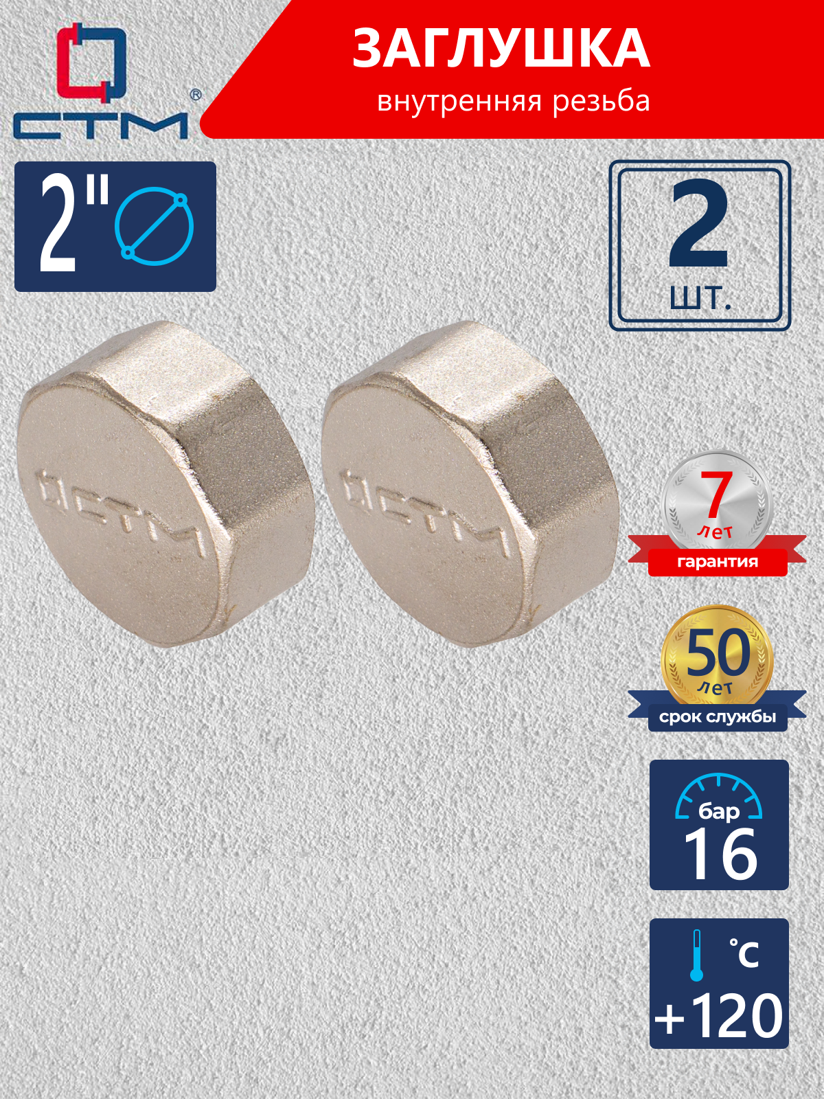 Изображение товара Заглушка CTM 2" внутренний резьбовой латунь никель 2 шт