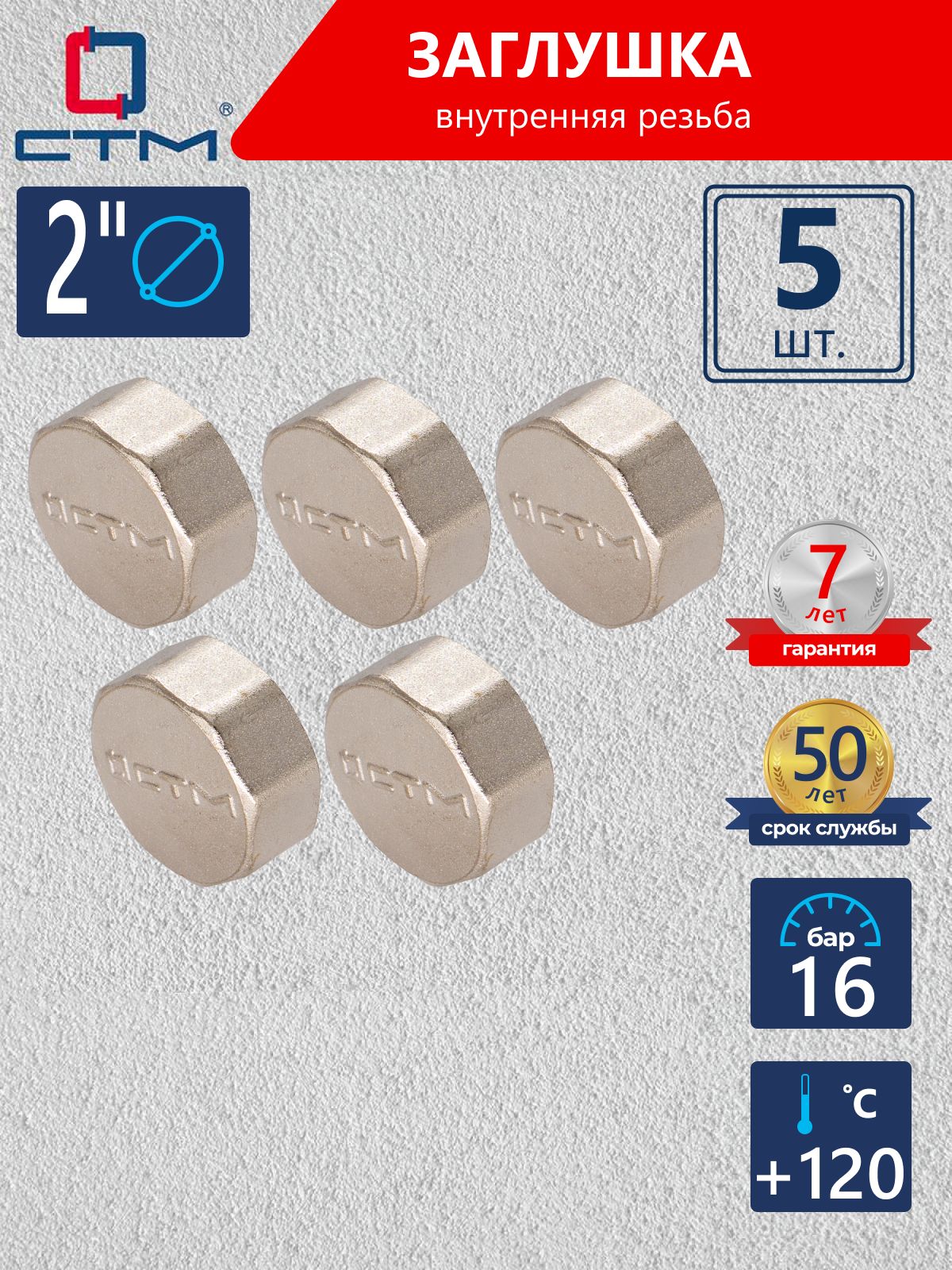 Изображение товара Заглушка 2" ВР латунь, никелированная, 5 шт