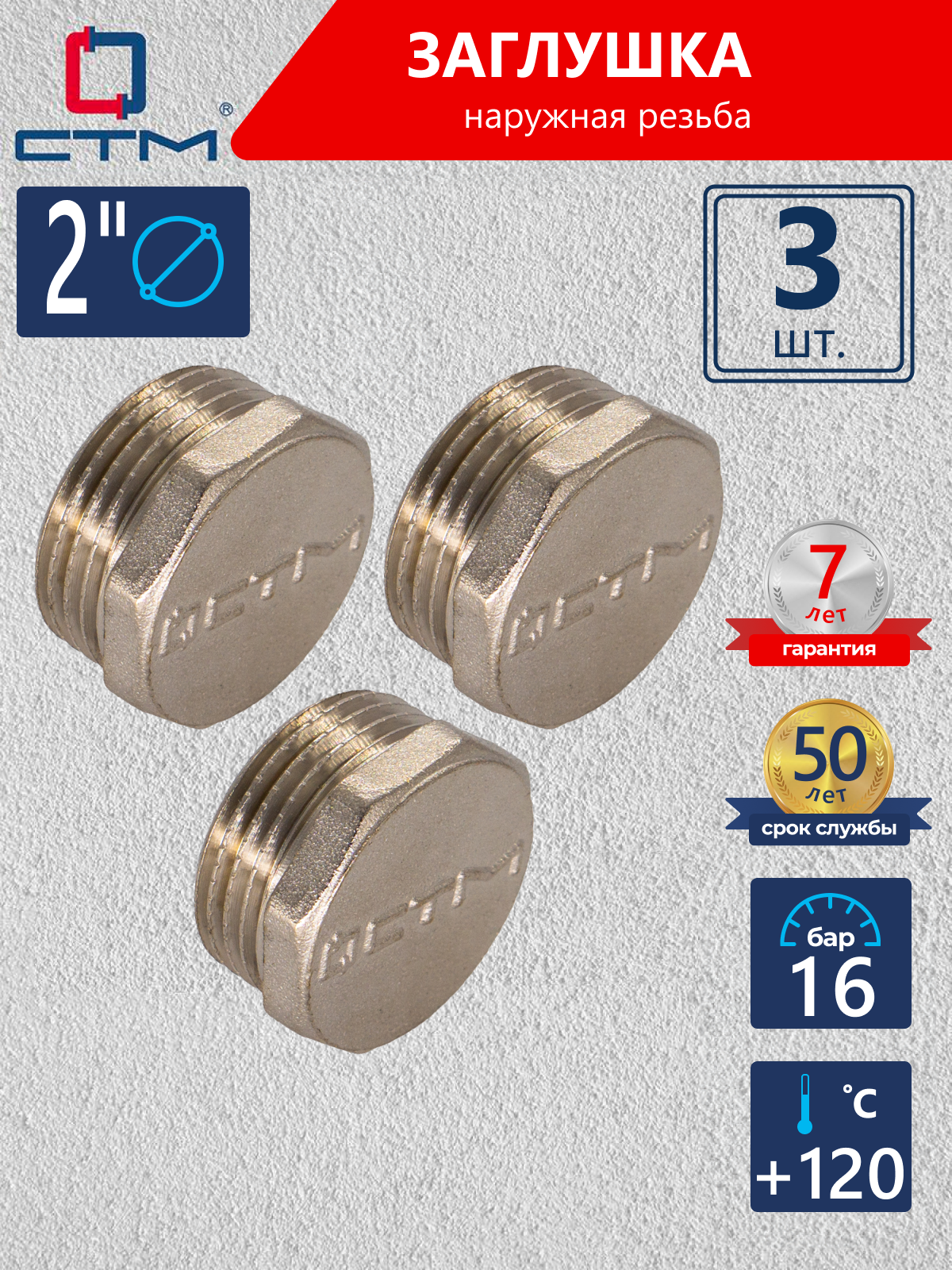 Изображение товара Заглушка СТМ 2" НР латунь 3 шт CRCM0002K003