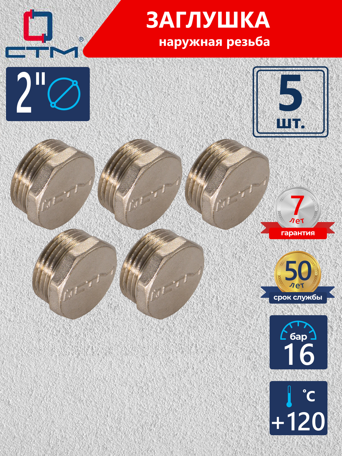 Изображение товара Заглушка СТМ 2" НР латунь 5 шт CRCM0002K005