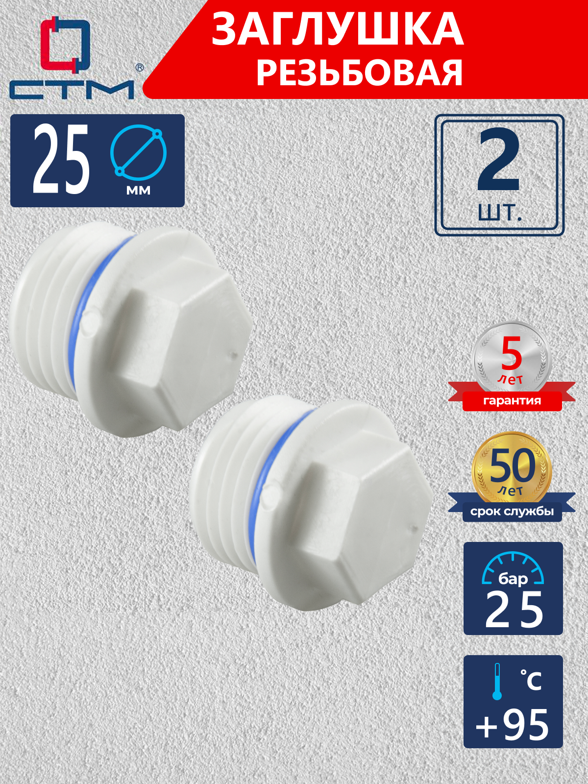 Изображение товара Заглушка ПП Резьбовая DN25(STМ) 25 мм 2 шт