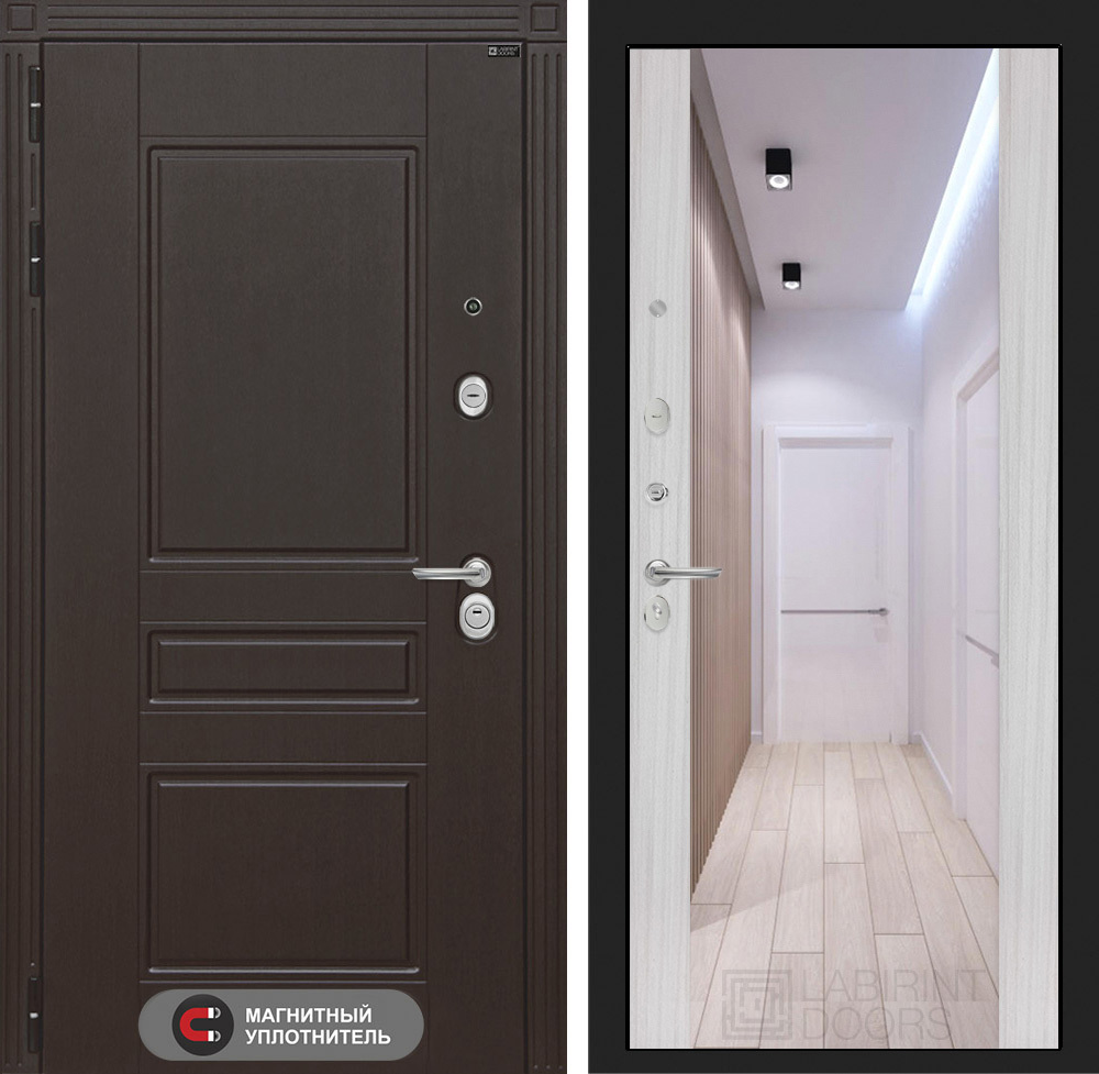 Изображение товара Входная дверь Лабиринт Мегаполис левый 205x96см цвет венге/сандал белый с зеркалом ФЛЗ-1