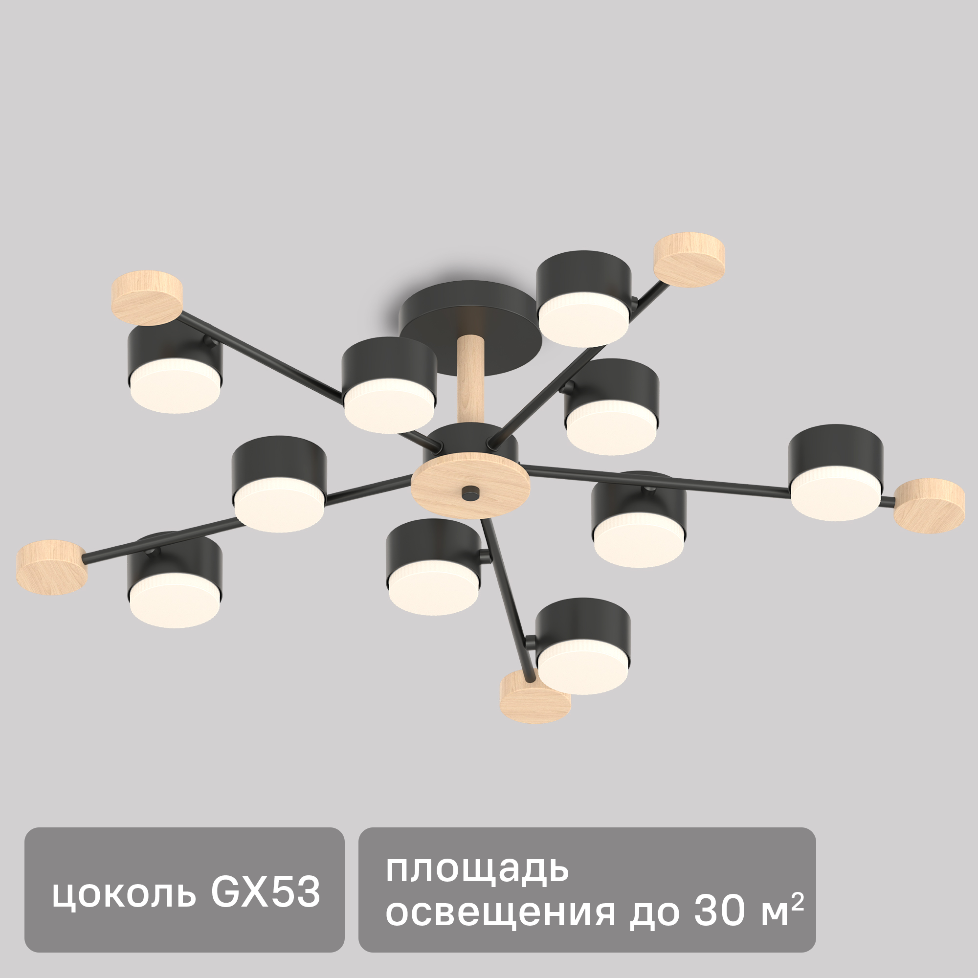 Изображение товара Люстра потолочная Лоре SF5511/10C-BK-WD 10 ламп 24 м² цвет черный