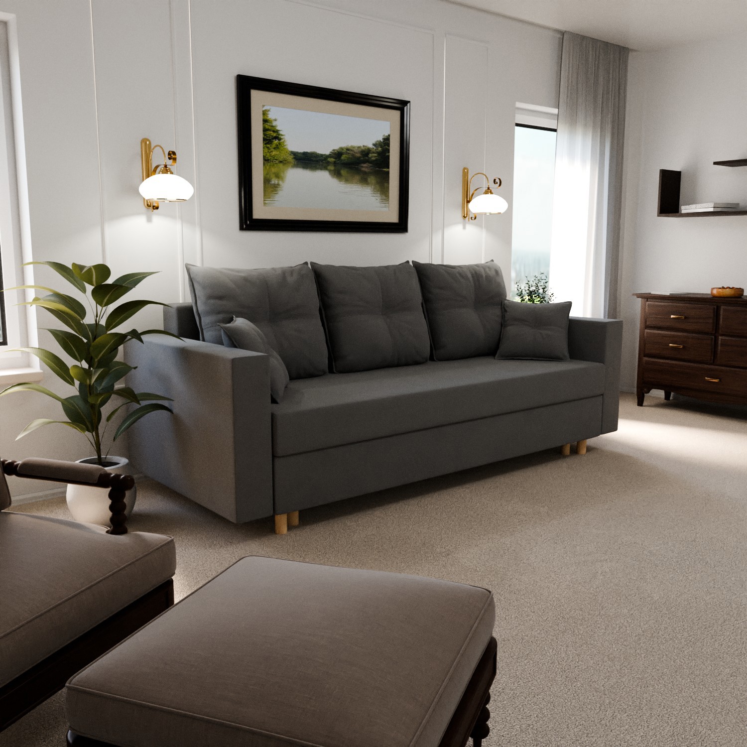 Изображение товара Раскладной диван Yorcom Гармония 220x80x100 см серый с ящиком и механизмом еврокнижка