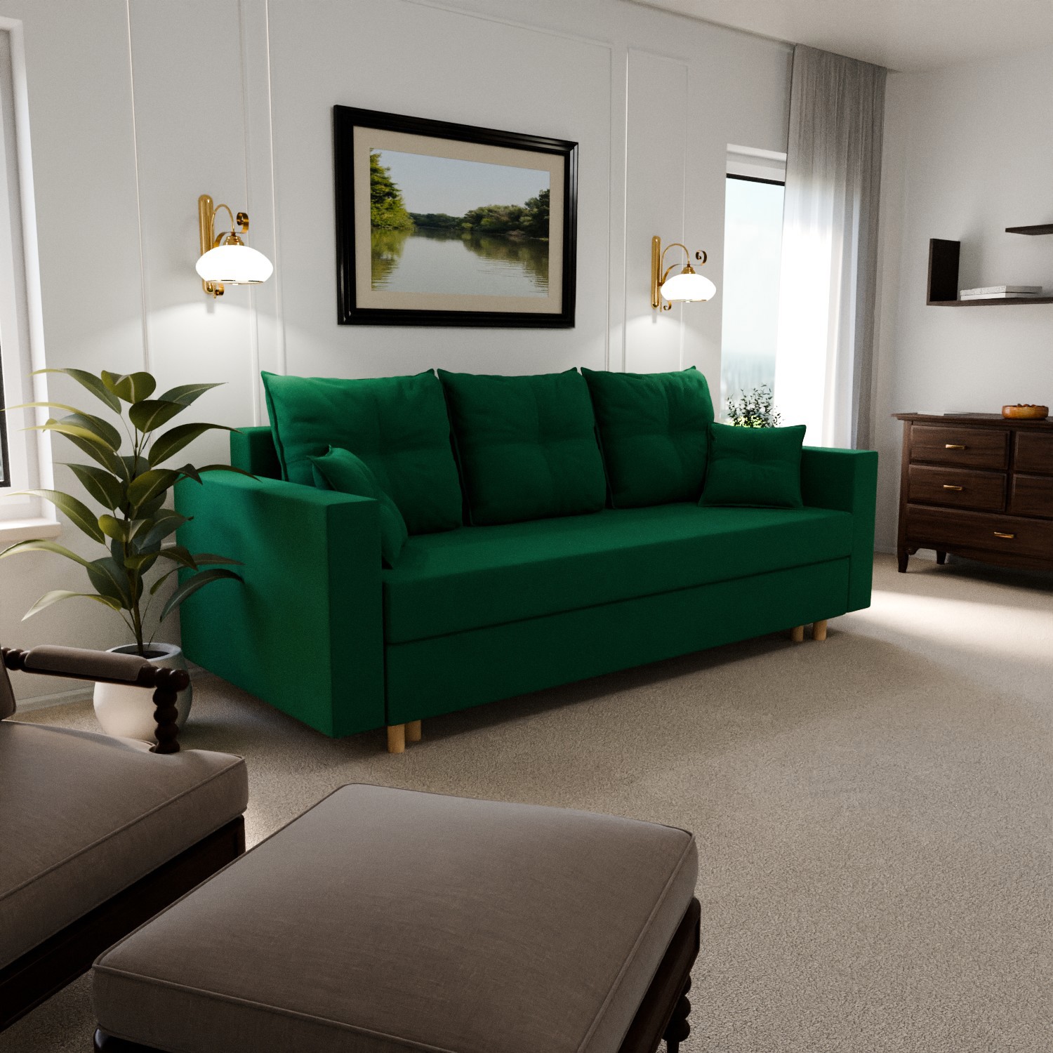 Изображение товара Раскладной диван Yorcom Гармония 33 велюр зеленый 220x80x100 см современный стиль