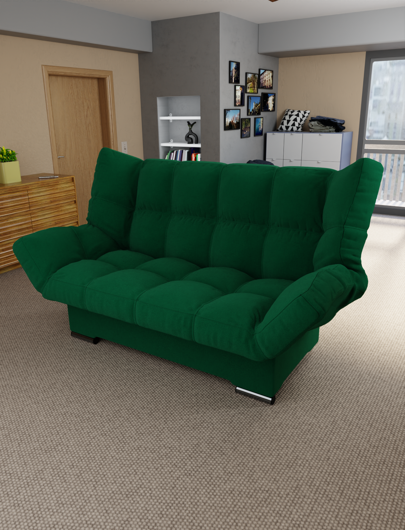 Изображение товара Раскладной диван-кровать Клик-кляк YORCOM зеленый 205х100х100 см велюр