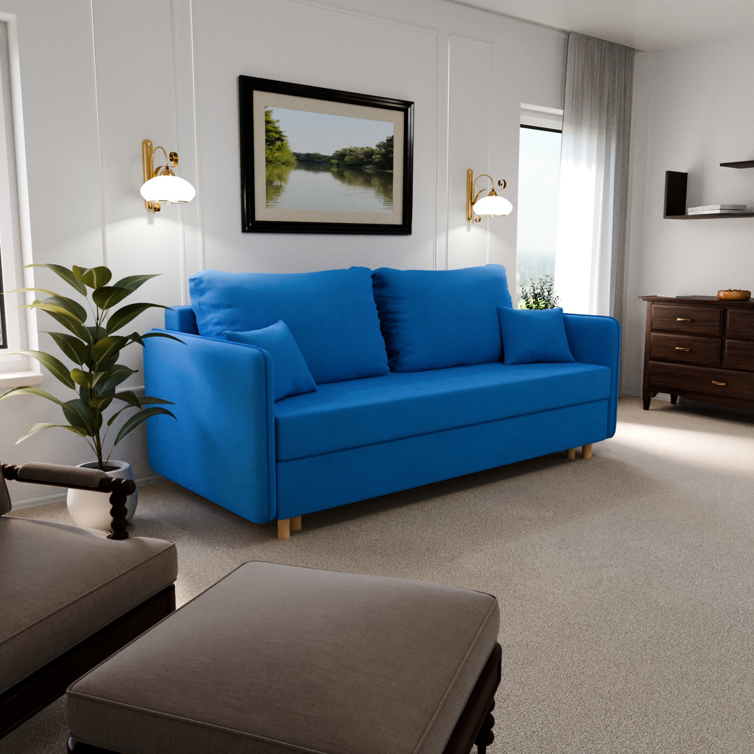 Изображение товара Раскладной диван Yorcom Комфорта 210x80x100 см велюр цвет васильковый