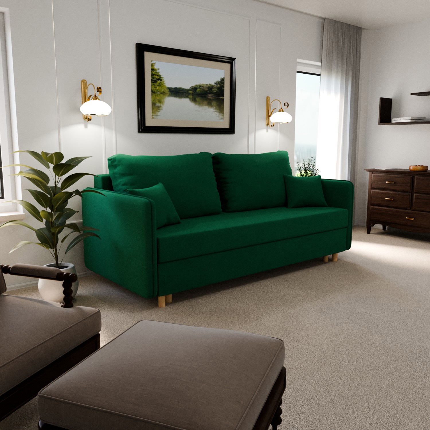 Изображение товара Раскладной диван Yorcom Комфорта 210x80x100 см велюр цвет зеленый