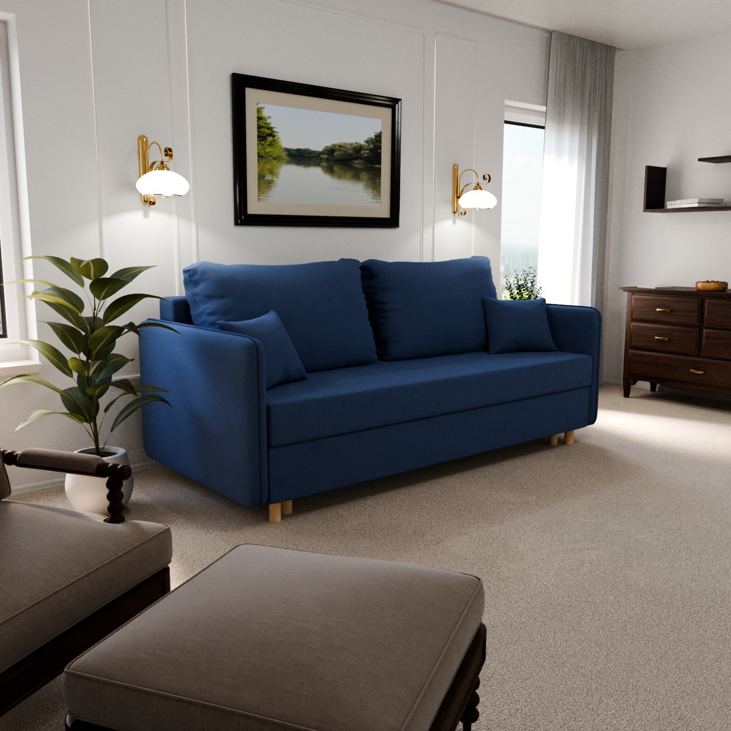 Изображение товара Раскладной диван Yorcom Комфорта 210x80x100 см велюр цвет синий