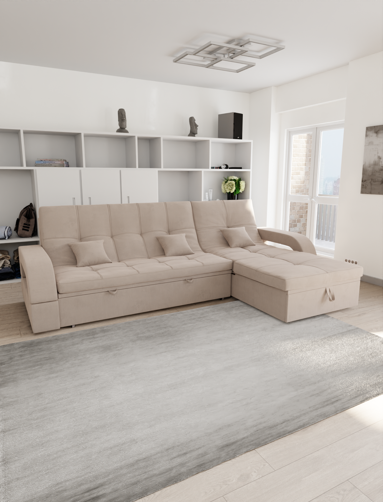 Изображение товара Раскладной диван Yorcom Майами-2 7 268x97x175 см велюр цвет бежевый