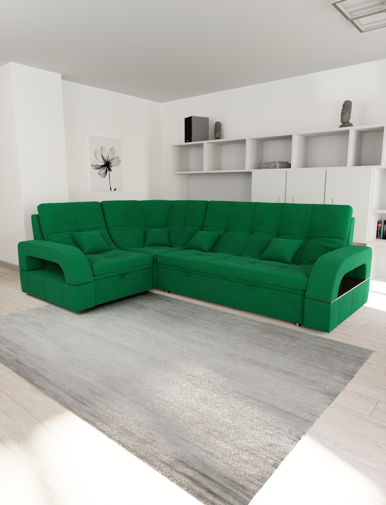 Изображение товара Раскладной модульный диван Майами-3 YORCOM, велюр, зелёный, 268x97x187 см