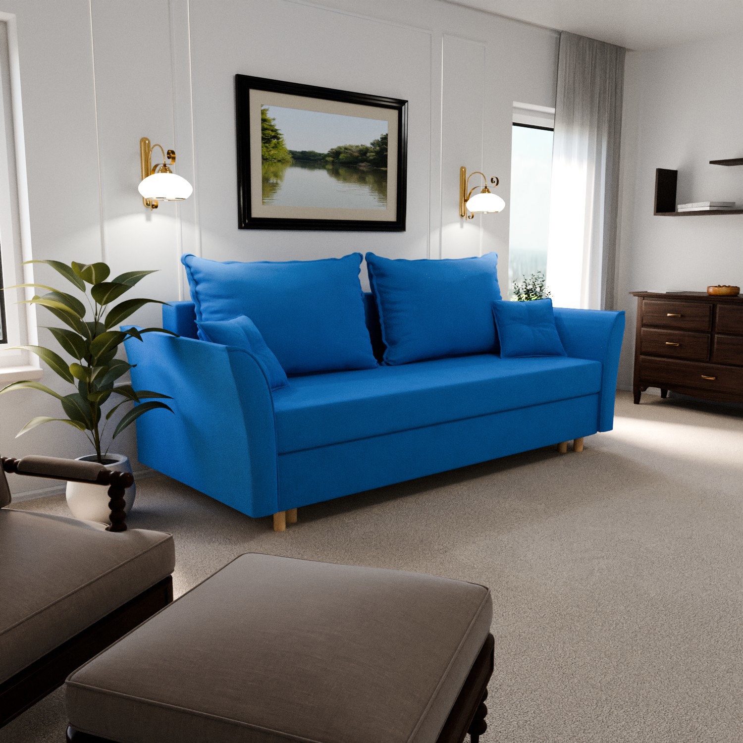 Изображение товара Раскладной диван Yorcom naomi_45 220x80x100 см велюр цвет васильковый