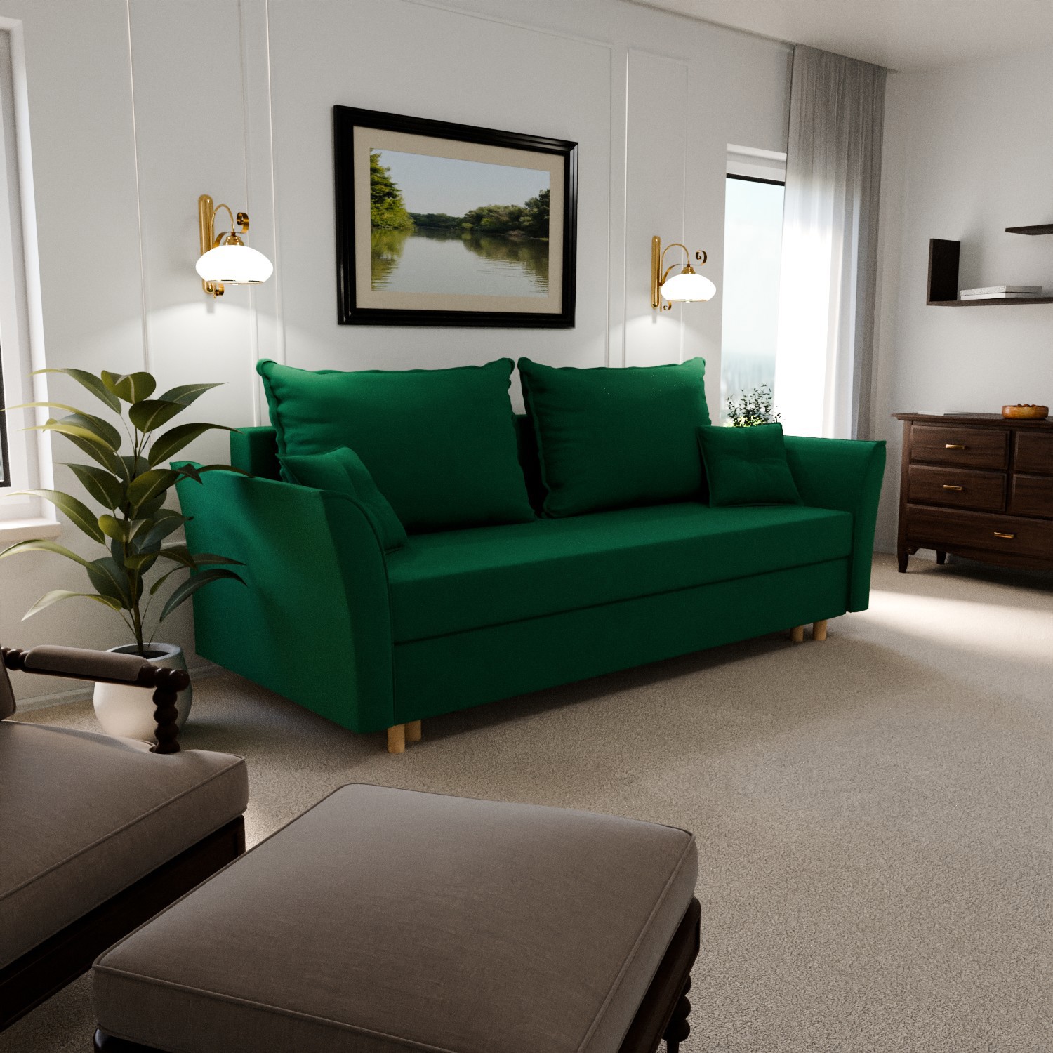 Изображение товара Раскладной диван YORCOM Наоми в зеленом велюре 220x80x100 см