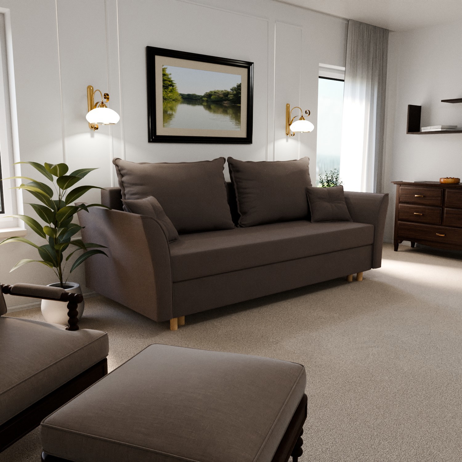 Изображение товара Раскладной диван Yorcom Наоми 23 220x80x100 см велюр цвет коричневый