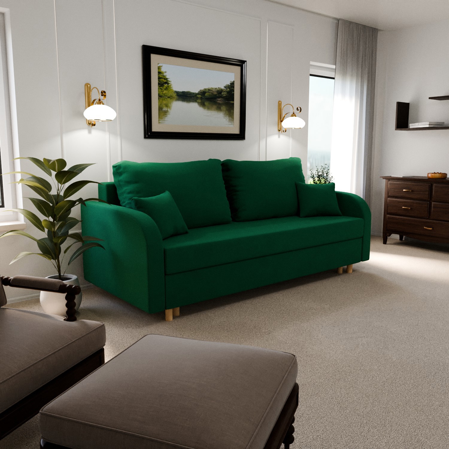 Изображение товара Раскладной диван Yorcom Оазис 33 220x80x100 см велюр зеленый с ящиком