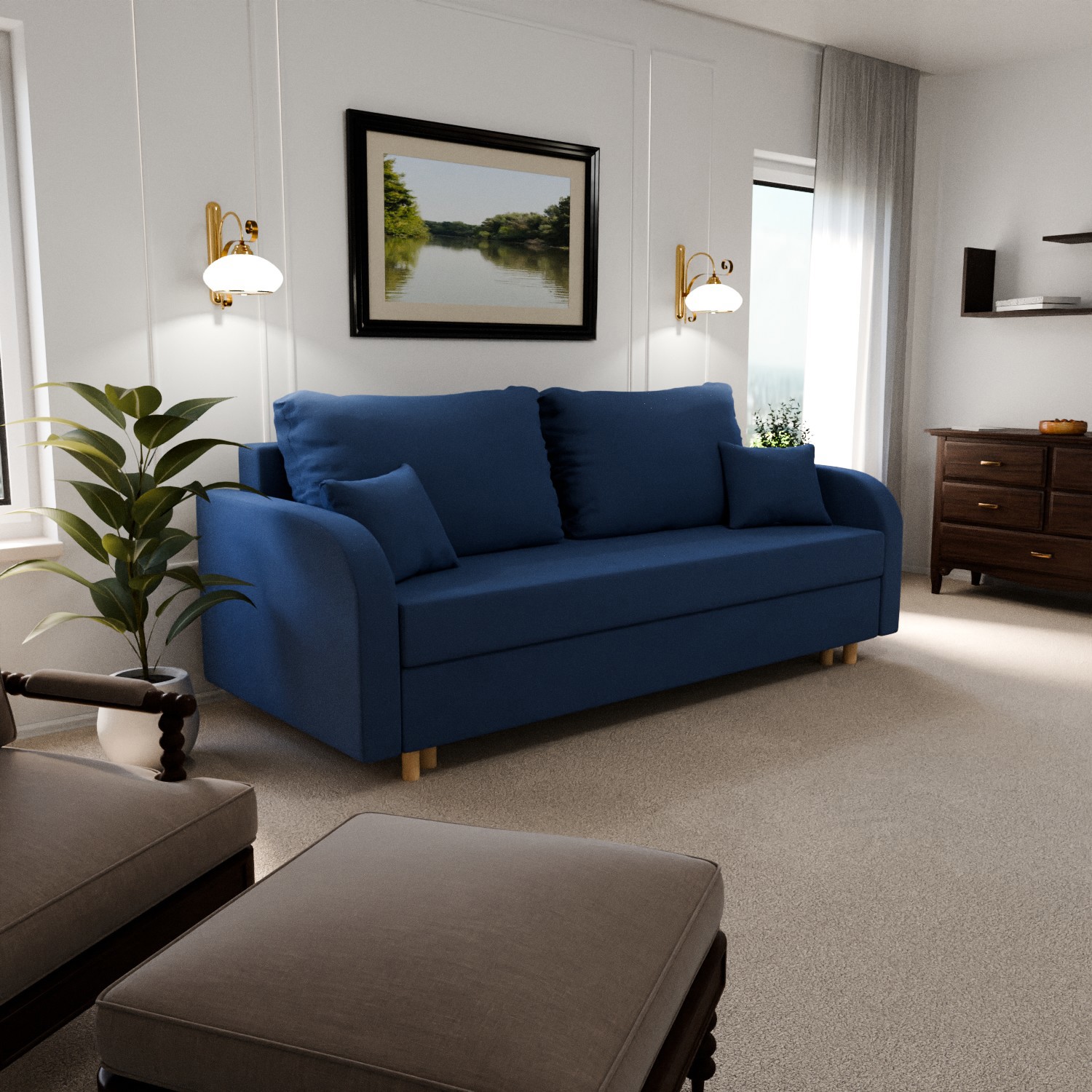 Изображение товара Раскладной диван Yorcom Оазис 26 синего цвета с механизмом еврокнижка