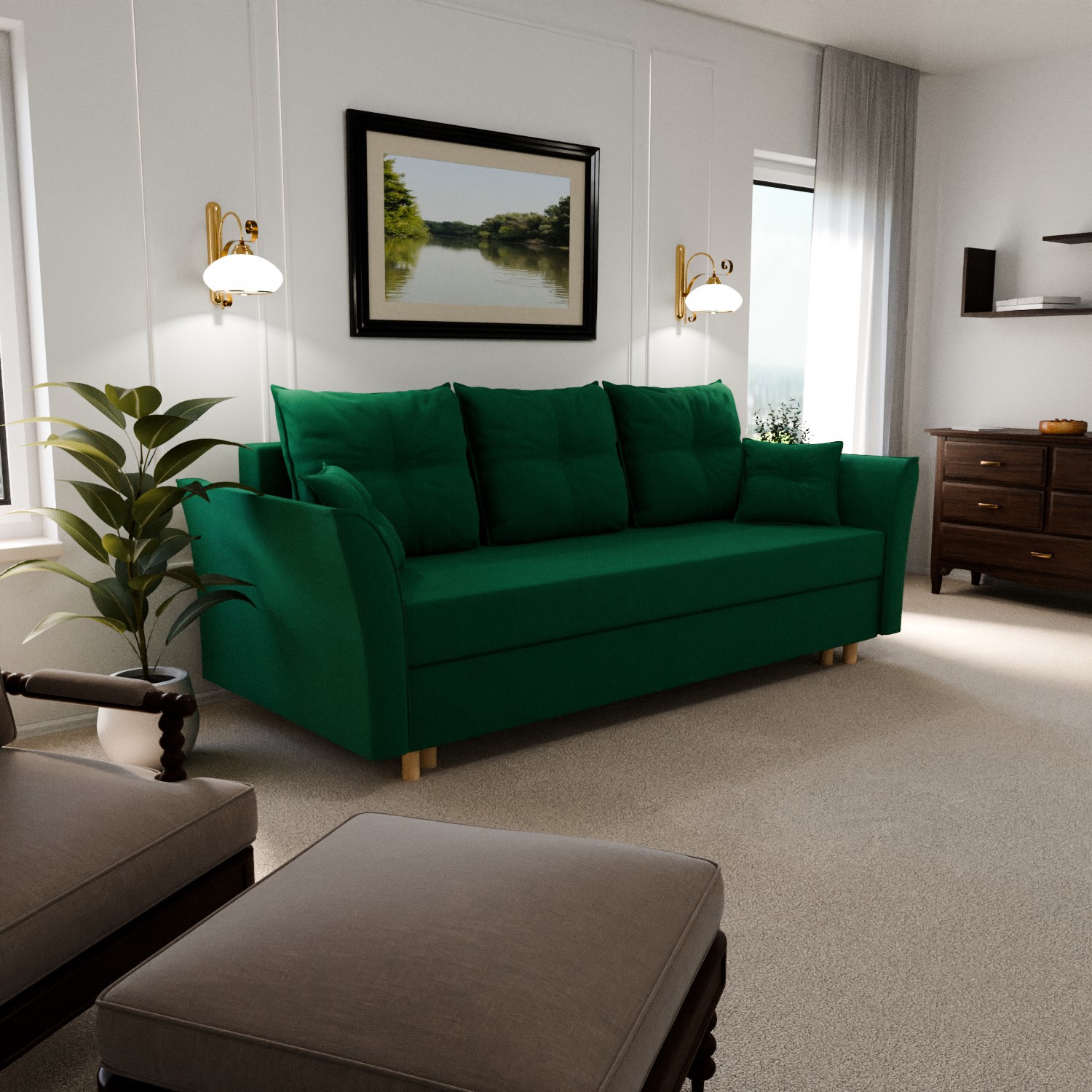 Изображение товара Раскладной диван YORCOM Pandora 33 220x100 см велюр зеленый современный стиль