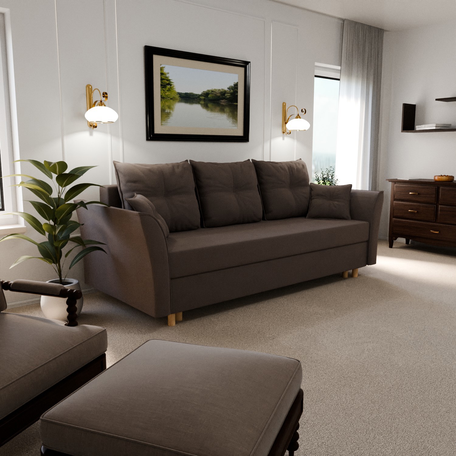 Изображение товара Раскладной диван Yorcom Pandora 23 220x80x100 см велюр коричневый