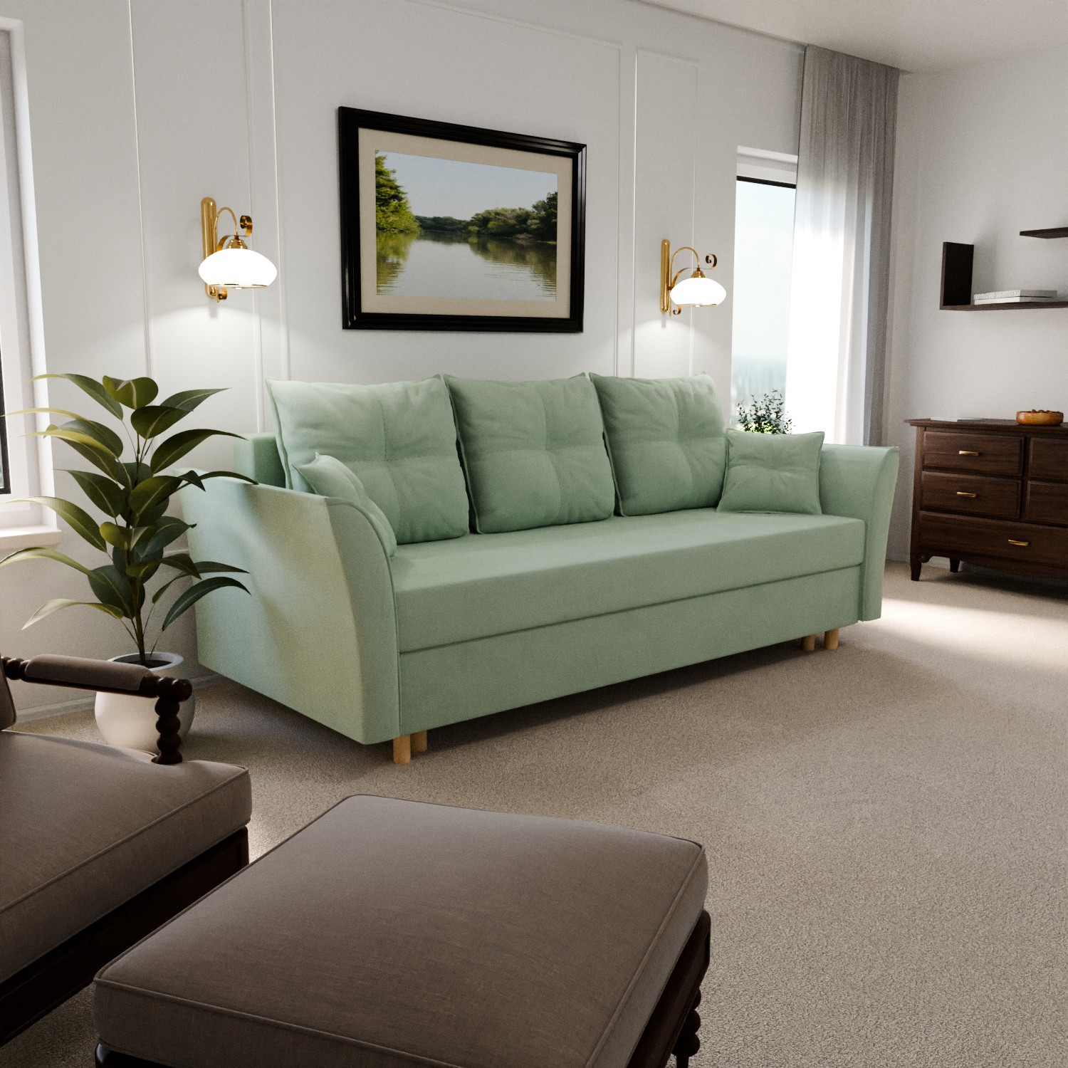 Изображение товара Раскладной диван Yorcom Pandora 14 220x80x100 см велюр фисташковый современный дизайн