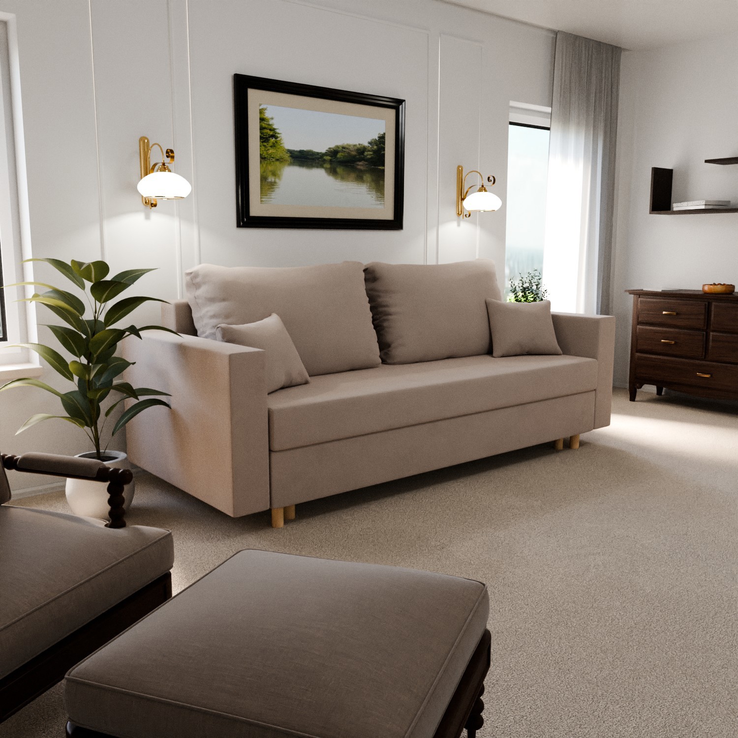 Изображение товара Раскладной диван Yorcom Пульсар 7 220x80x100 см велюр бежевый