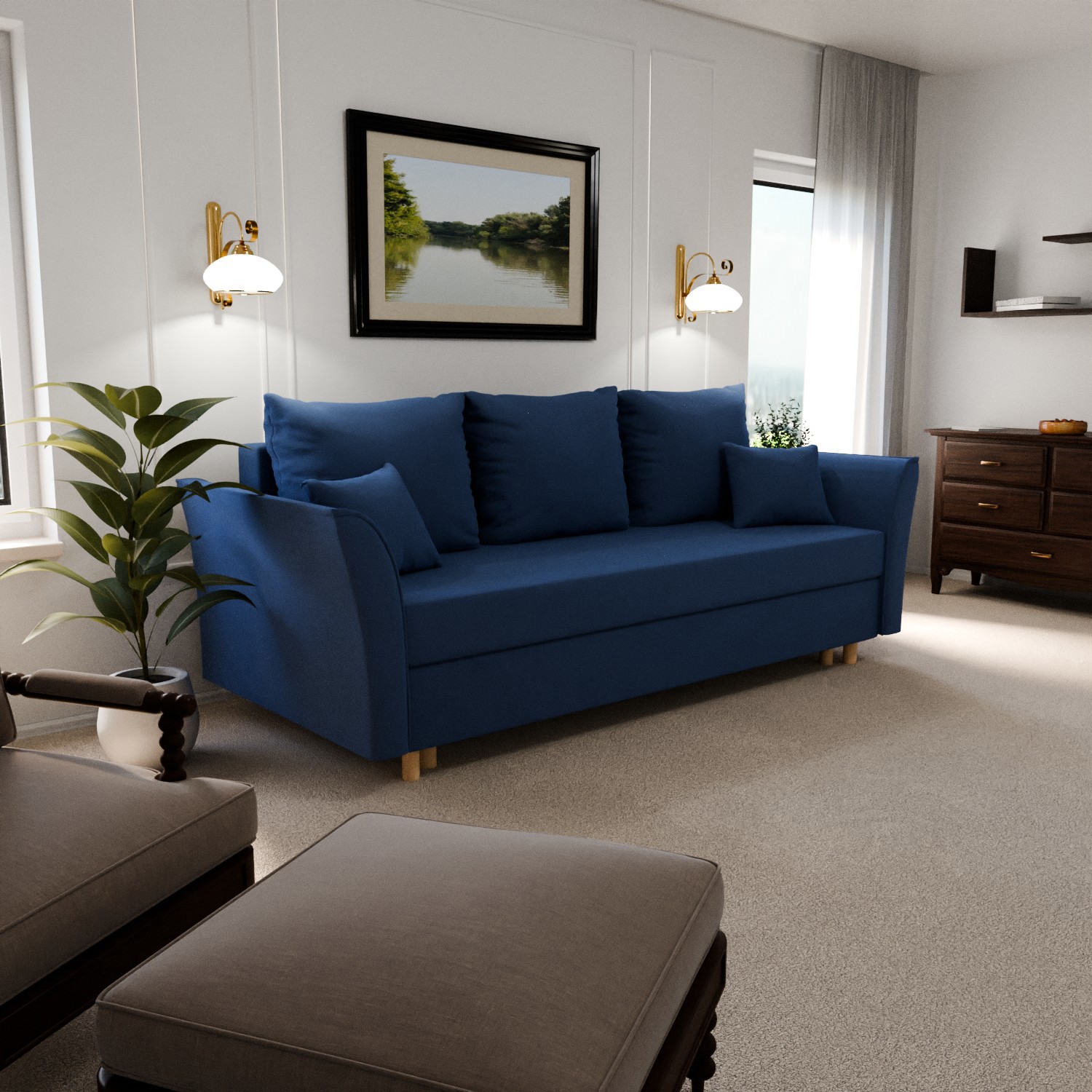 Изображение товара Раскладной диван Yorcom Мелодия 26 синий 220x80x100 см велюр стиль лофт