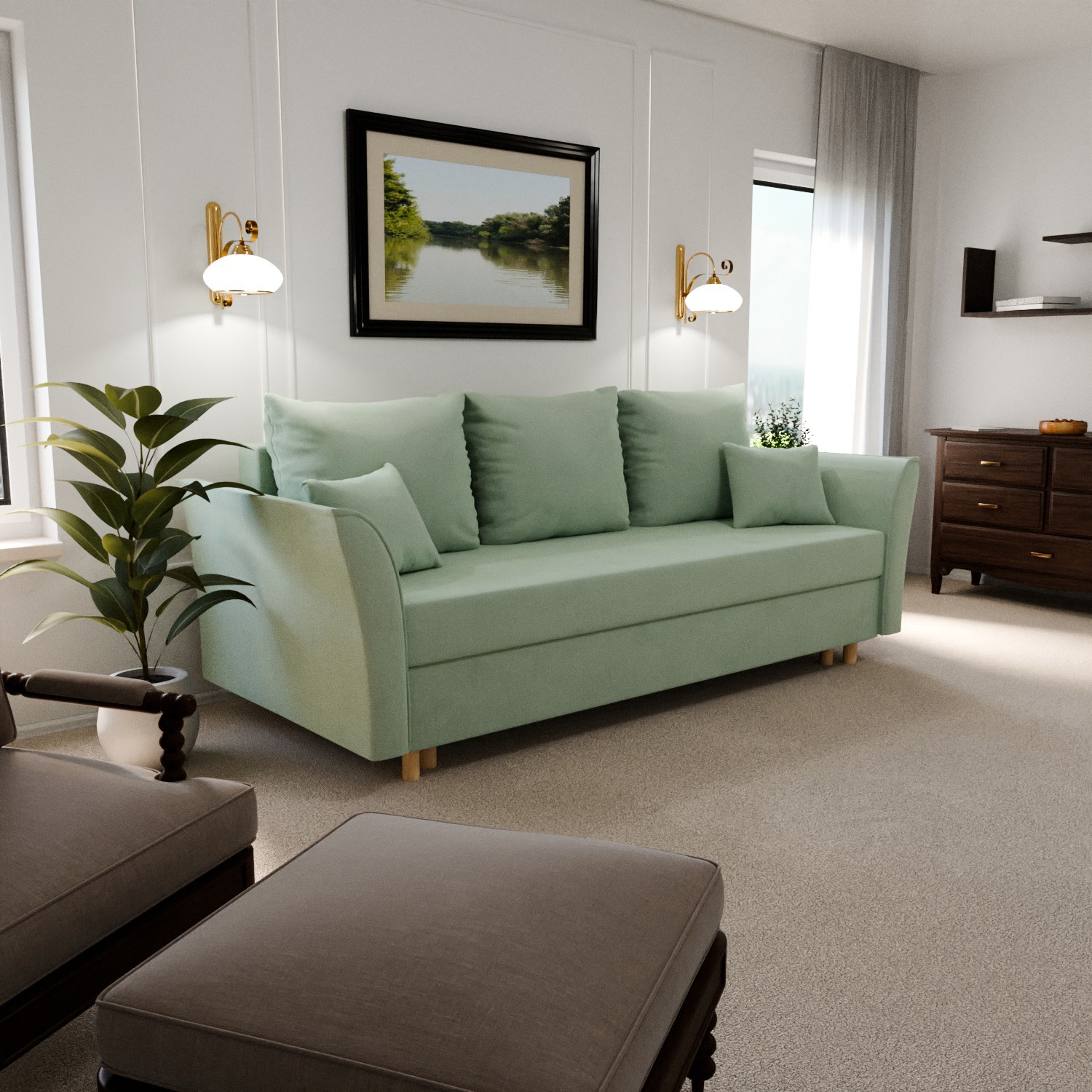 Изображение товара Диван раскладной Yorcom Мелодия 220x80x100 см велюр цвет фисташковый