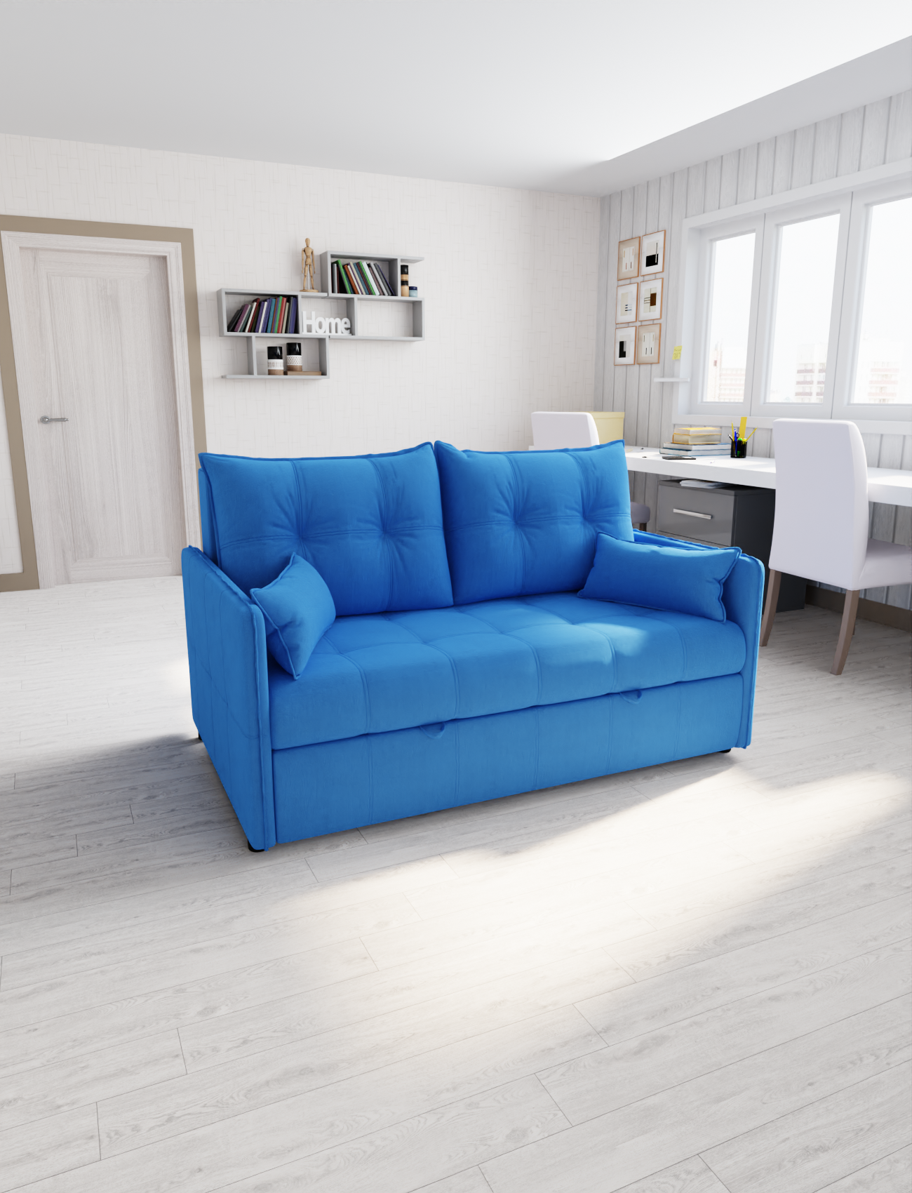 Изображение товара Раскладной диван Yorcom Палермо 45 180x92x104 см велюр цвет васильковый