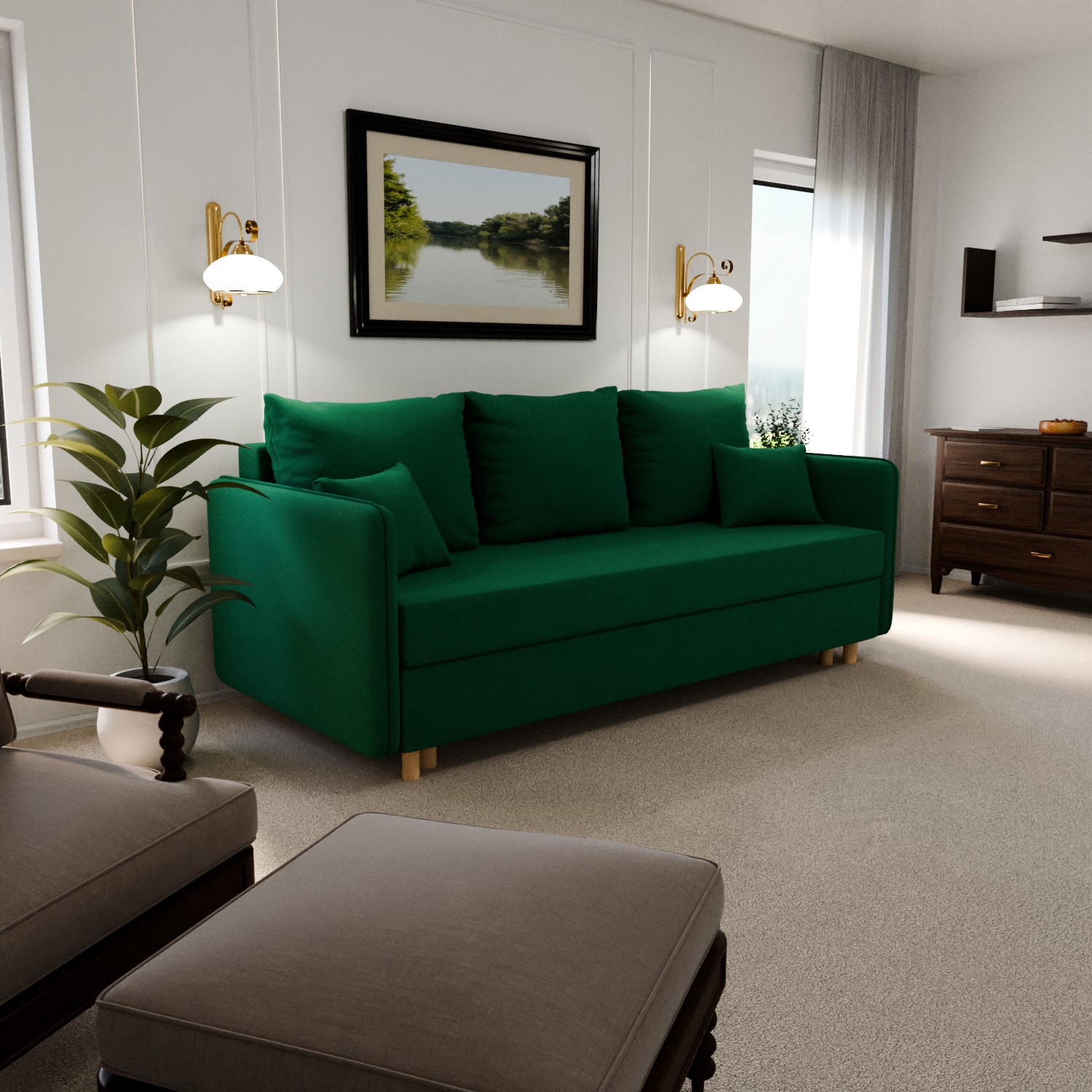 Изображение товара Раскладной диван Yorcom Санти_33 210x80x100 см велюр зеленый