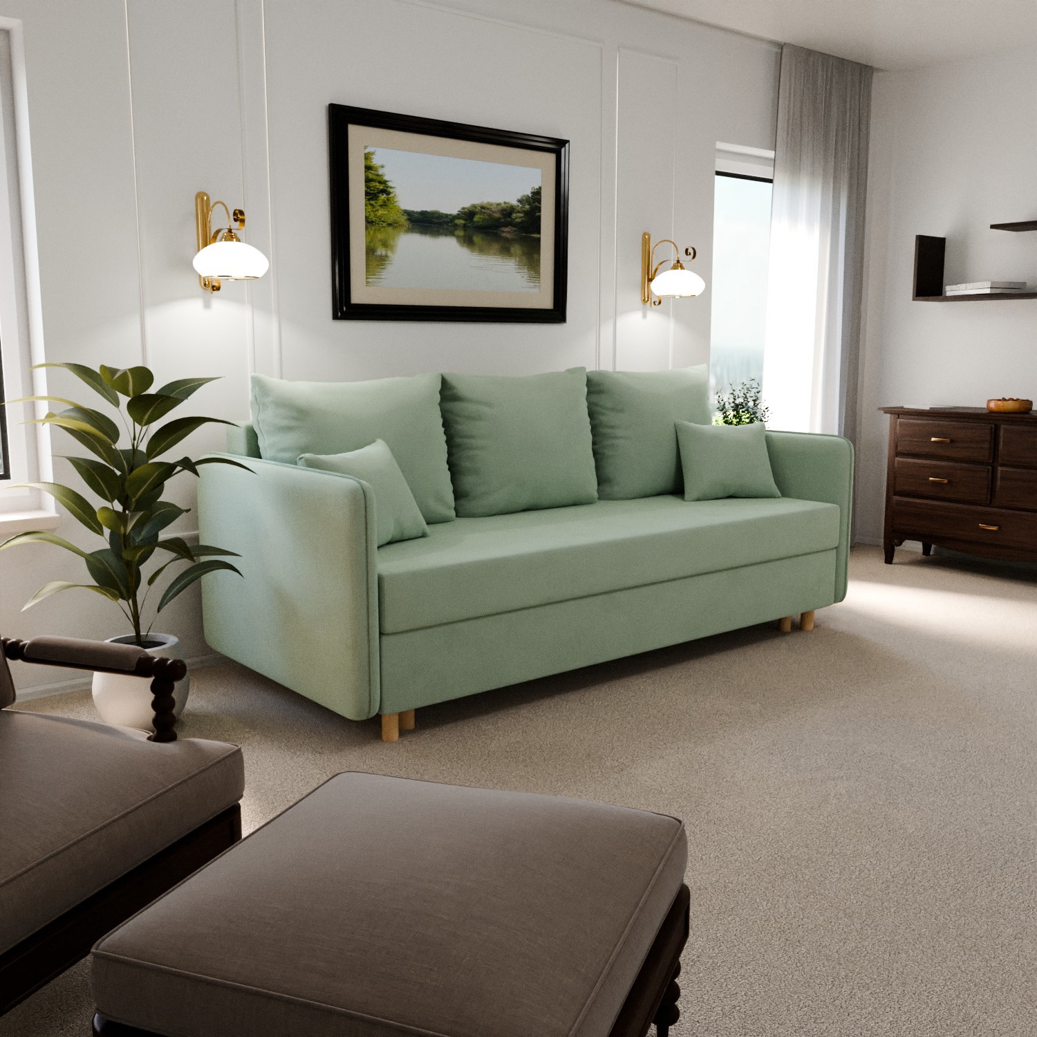 Изображение товара Раскладной диван Yorcom Санти_14 Велюр Фисташковый 210x80x100 см