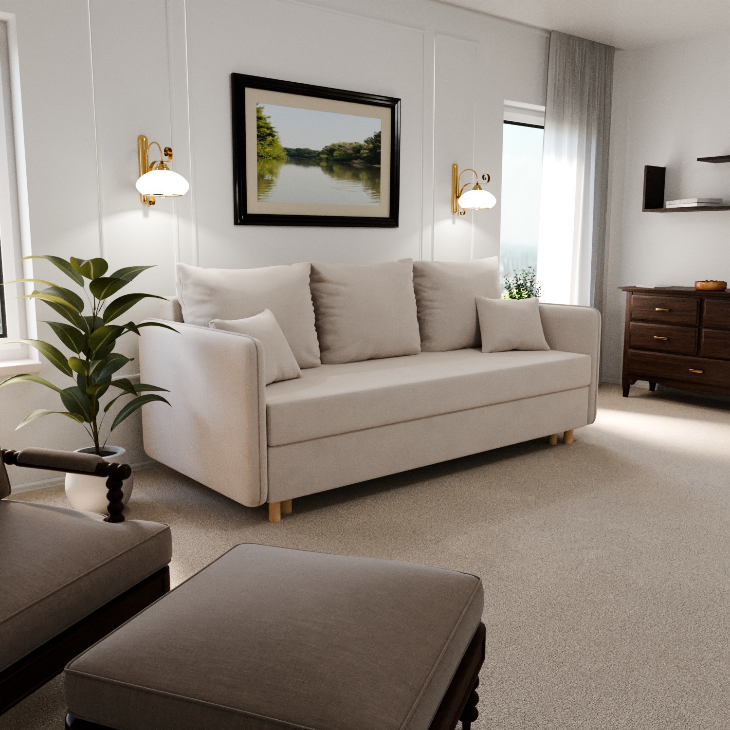 Изображение товара Раскладной диван Yorcom Санти 210x80x100 см велюр цвет белый