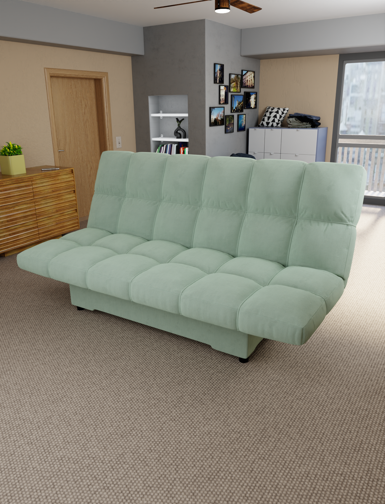 Изображение товара Раскладной диван Yorcom Финка 14 велюр зеленый для дома 190х130 см стиль Лофт