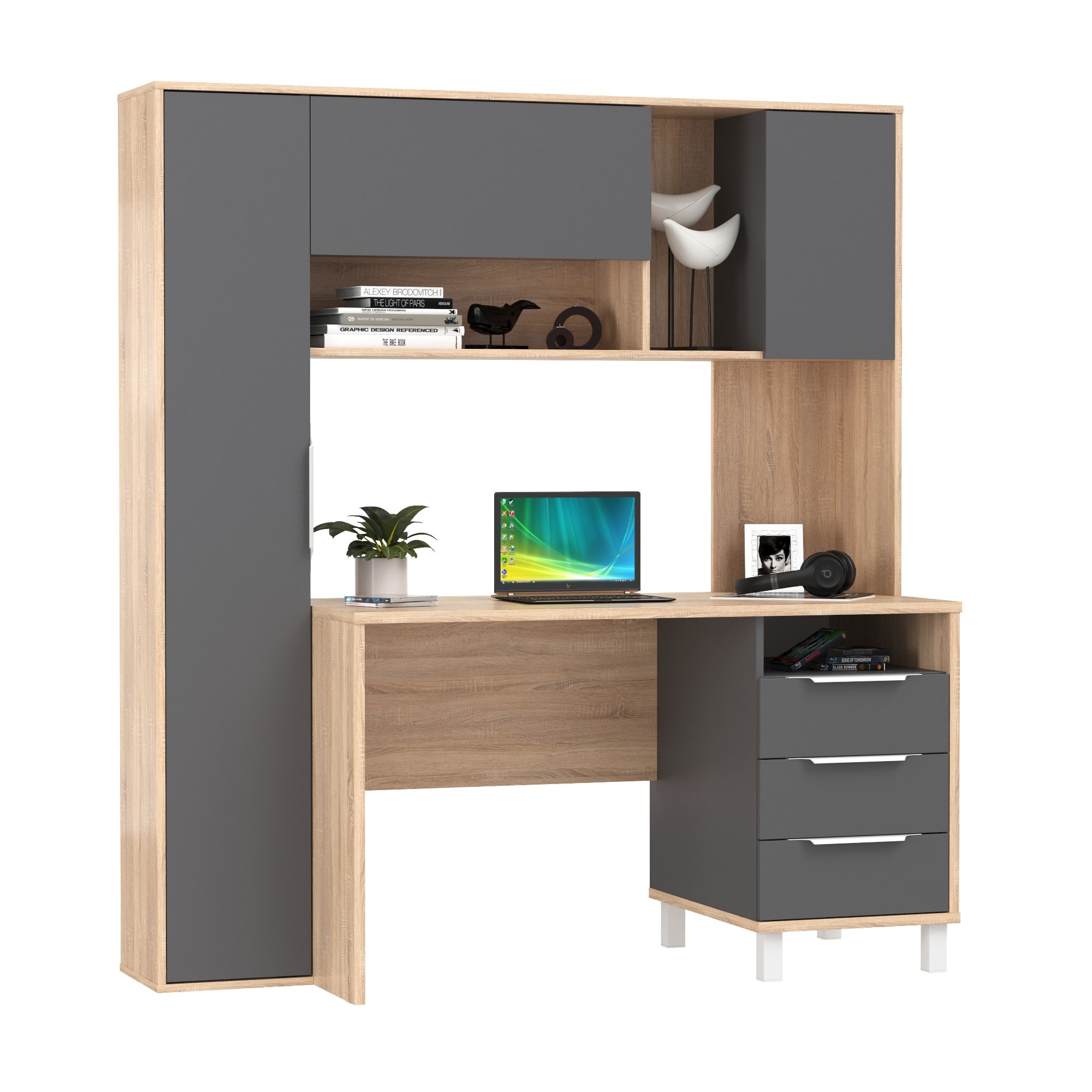 Изображение товара Офисный стол Mobi Комфорт 12.95N 162х60 см ЛДСП дуб сонома/тёмно-серый